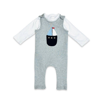 Boat Embroidered Pocket Baby Overall Set (Organic Cotton)