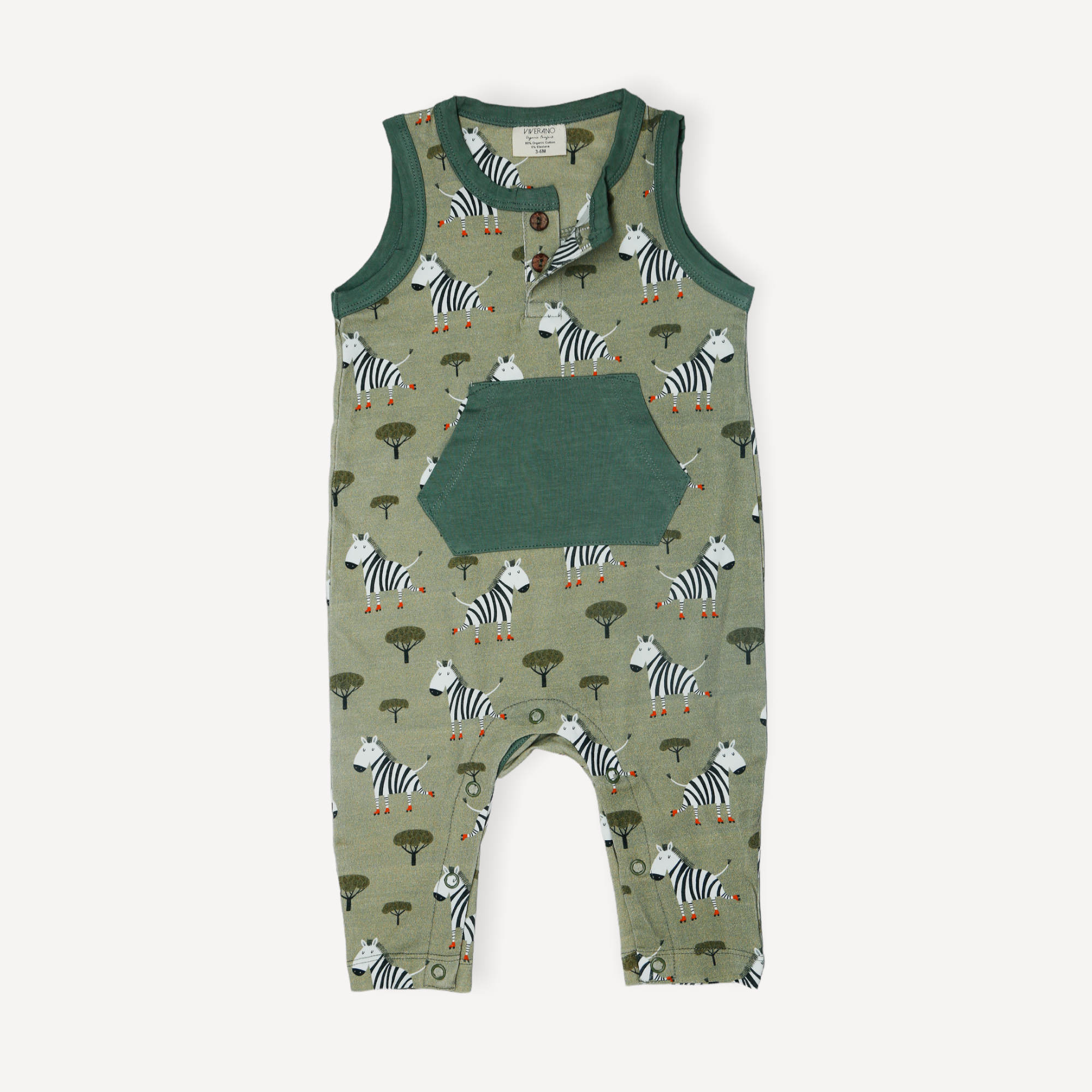 Organic Skater Zebra Sleeveless Kangaroo Baby Jumpsuit