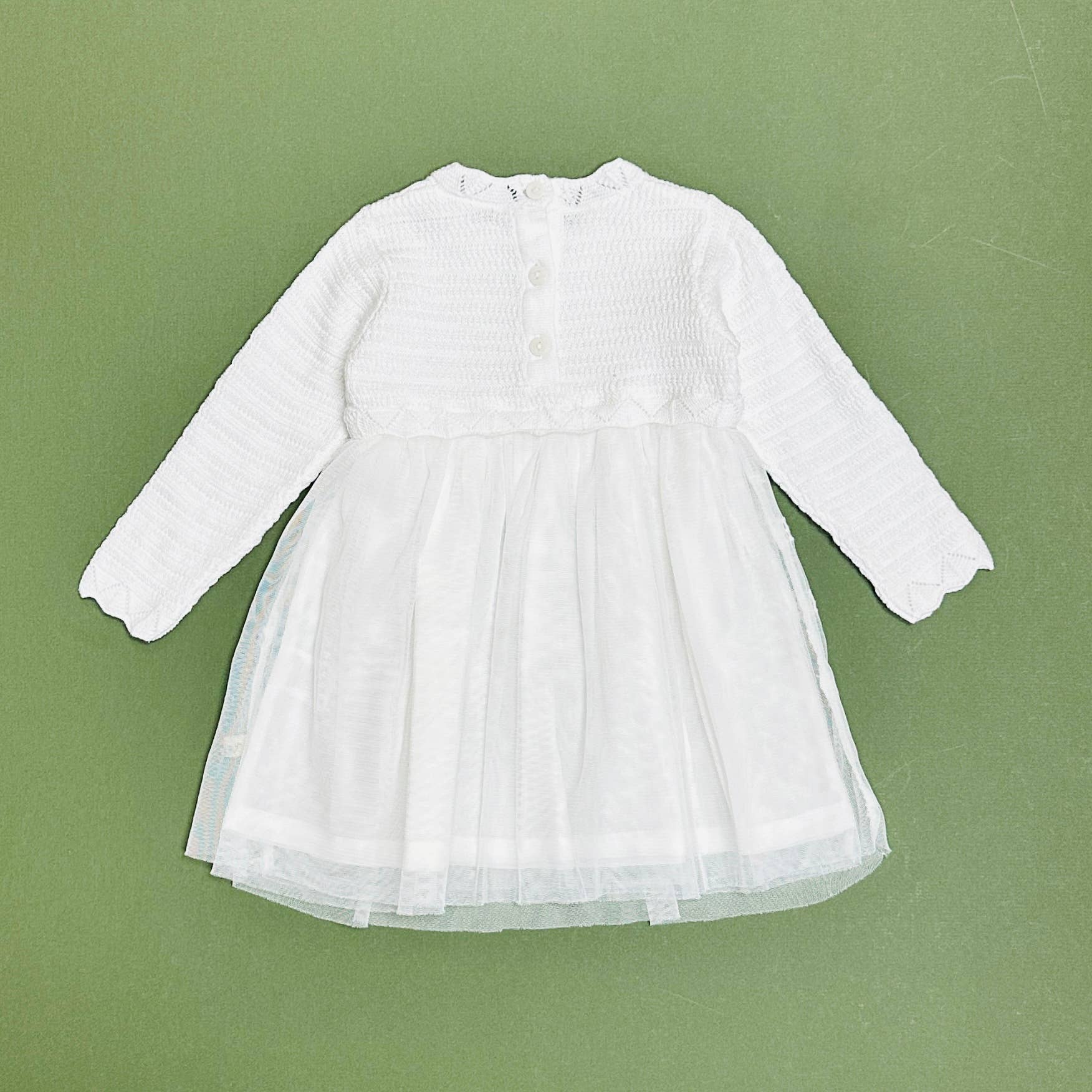 Organic White Floral Embroidered Tutu Knit Baby Dress