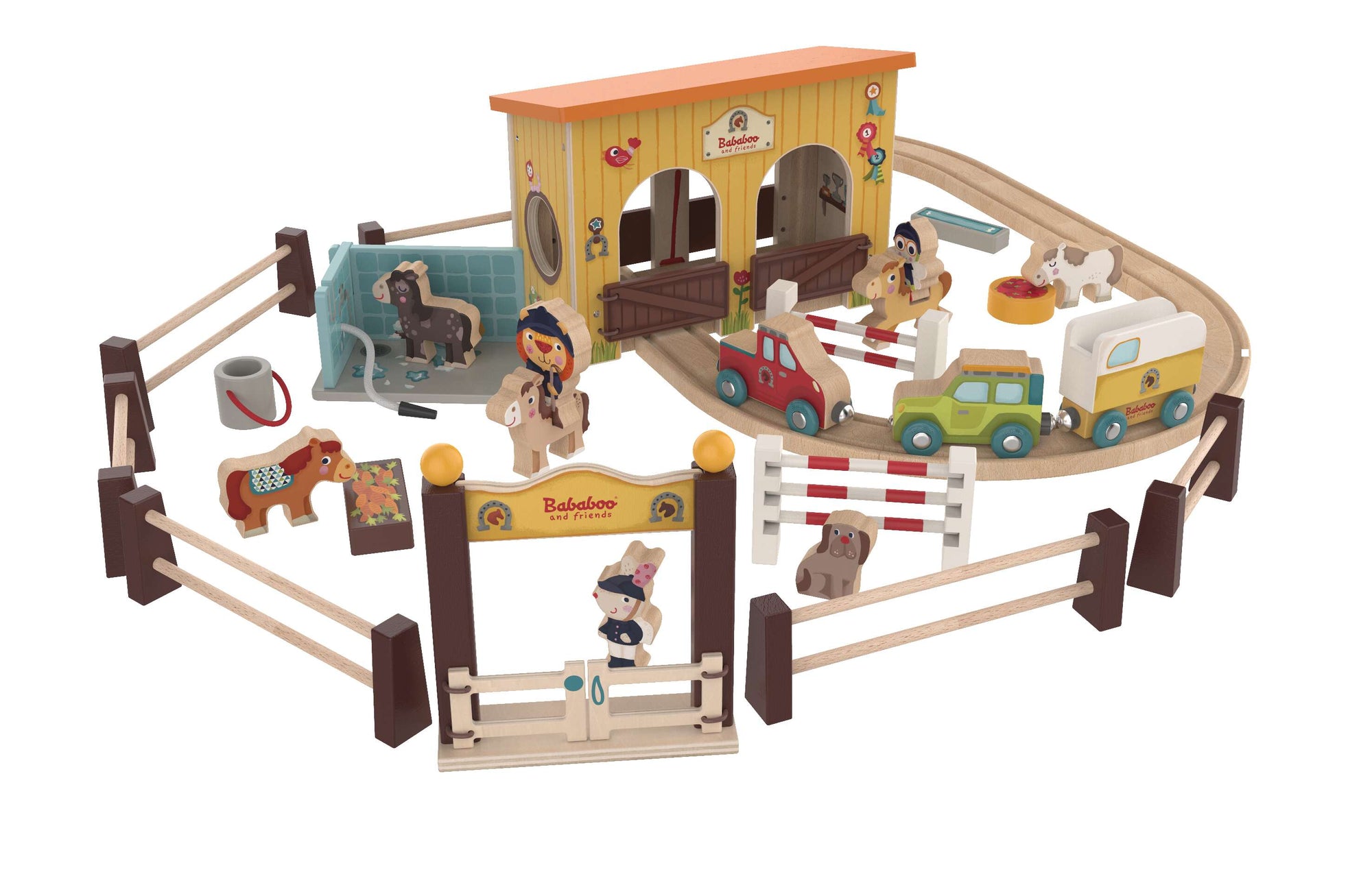 Horse Stable Play World with Wooden Train Tracks [24+ Mo]