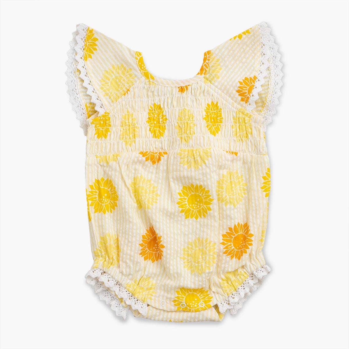 Smocked Bubble Romper Sunflower Burst