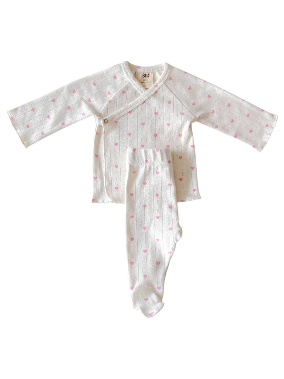 White with Pink Heart / Organic Pointelle Newborn Set