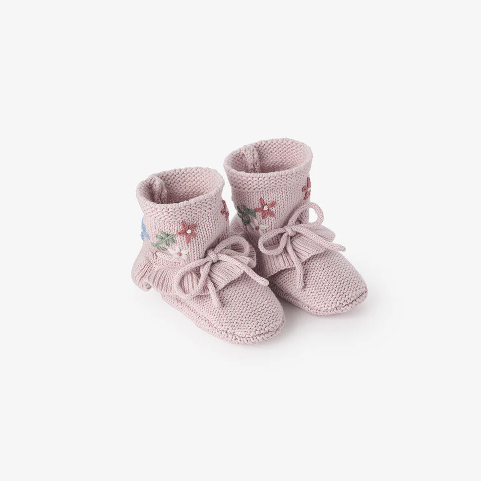 Violet Embroidered Booties 0-12M