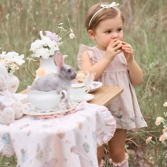 Natural Linen Dress w/ Floral Embroidery