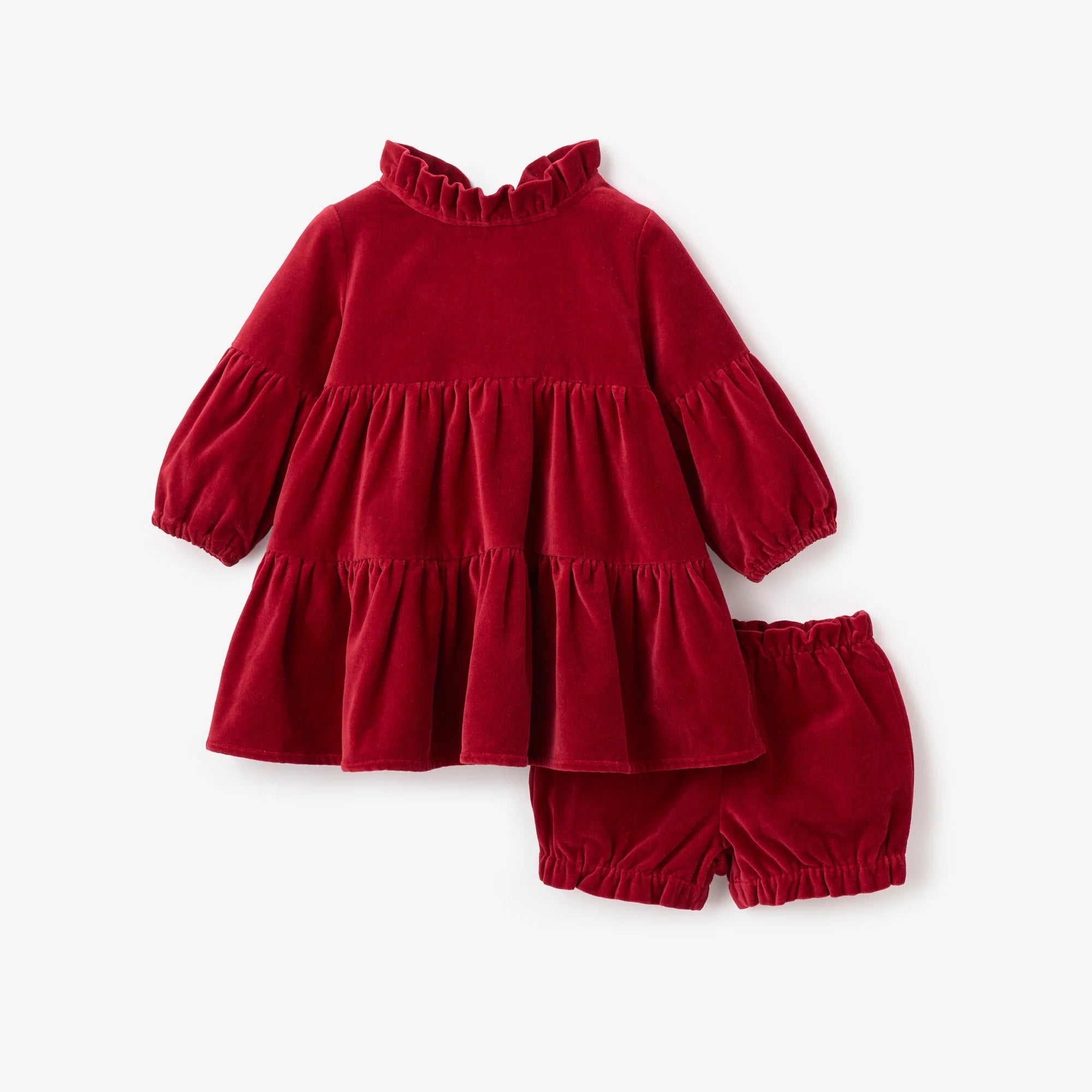 Red Velveteen Ruffle Collar Dress