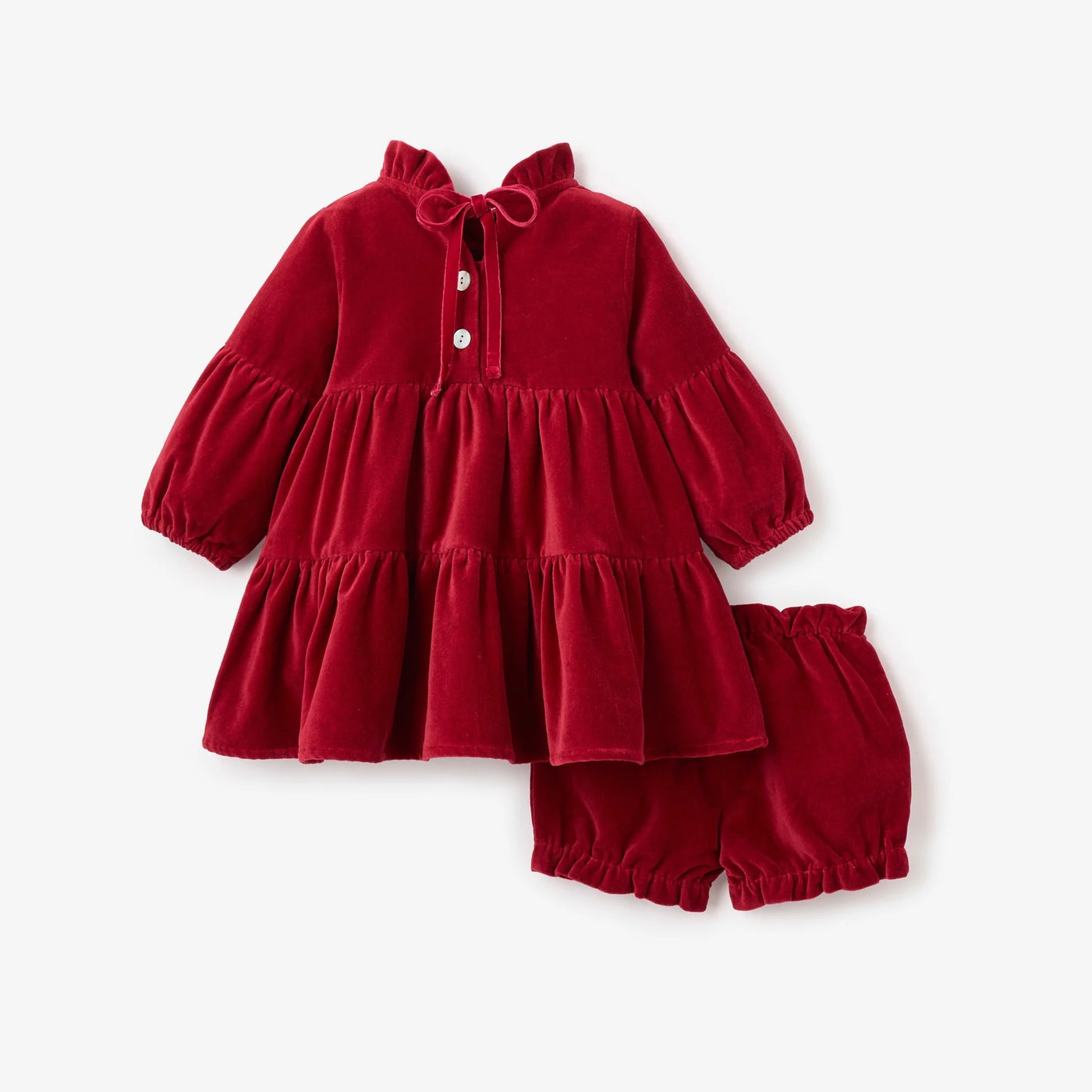 Red Velveteen Ruffle Collar Dress