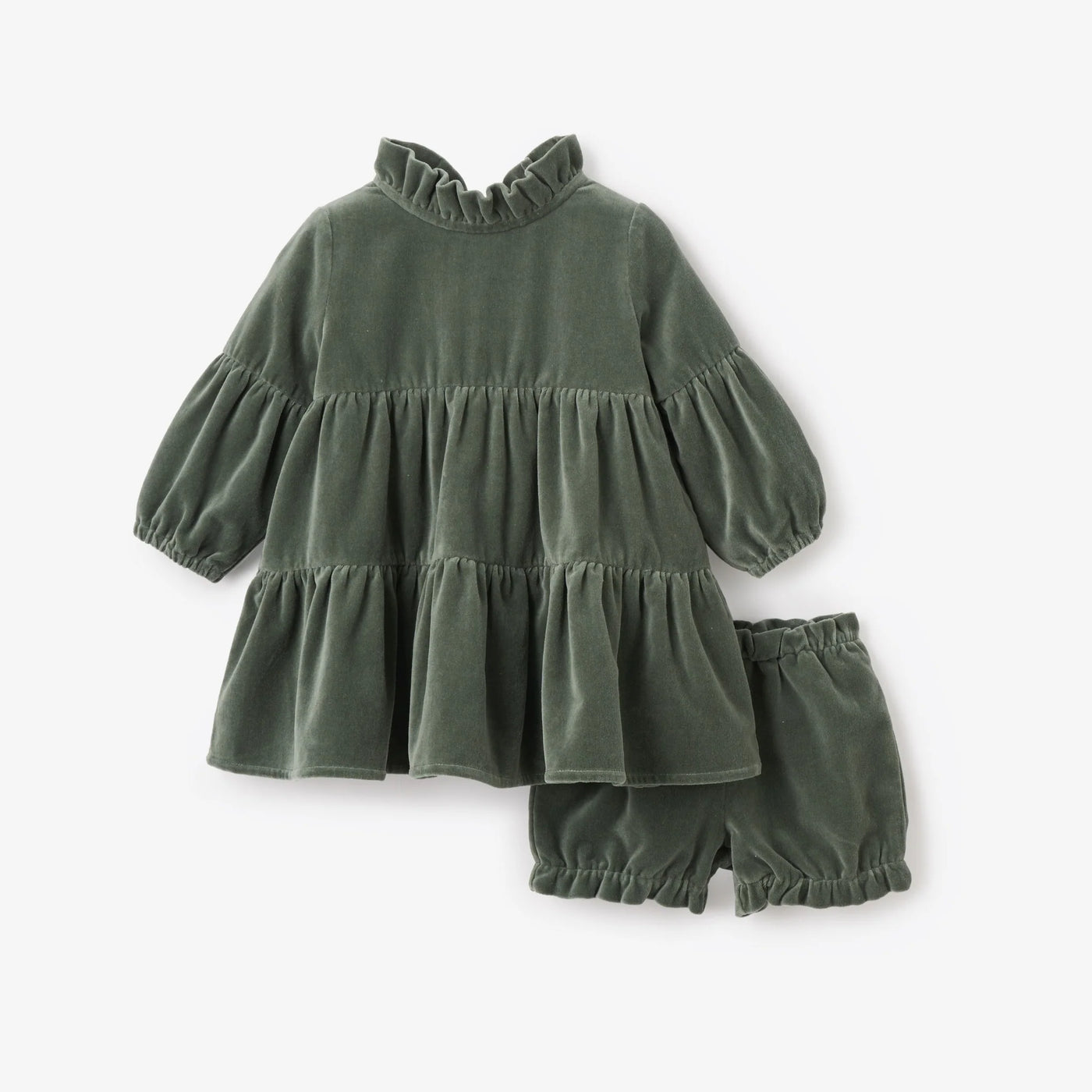 Green Velveteen Ruffle Collar Dress