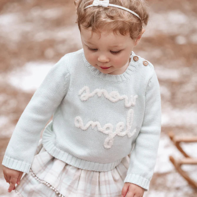 Snow Angel Sweater, Plaid Skirt, & Pom Hat