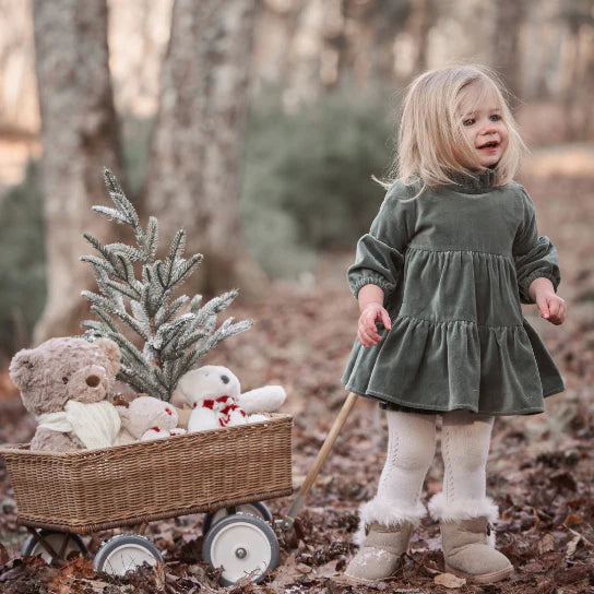 Green Velveteen Ruffle Collar Dress