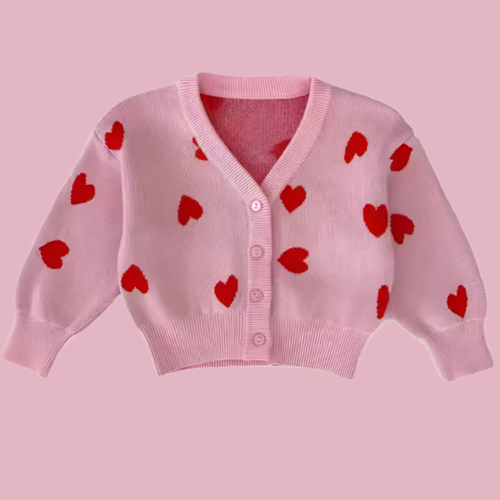 Pink Red Heart Cardigan