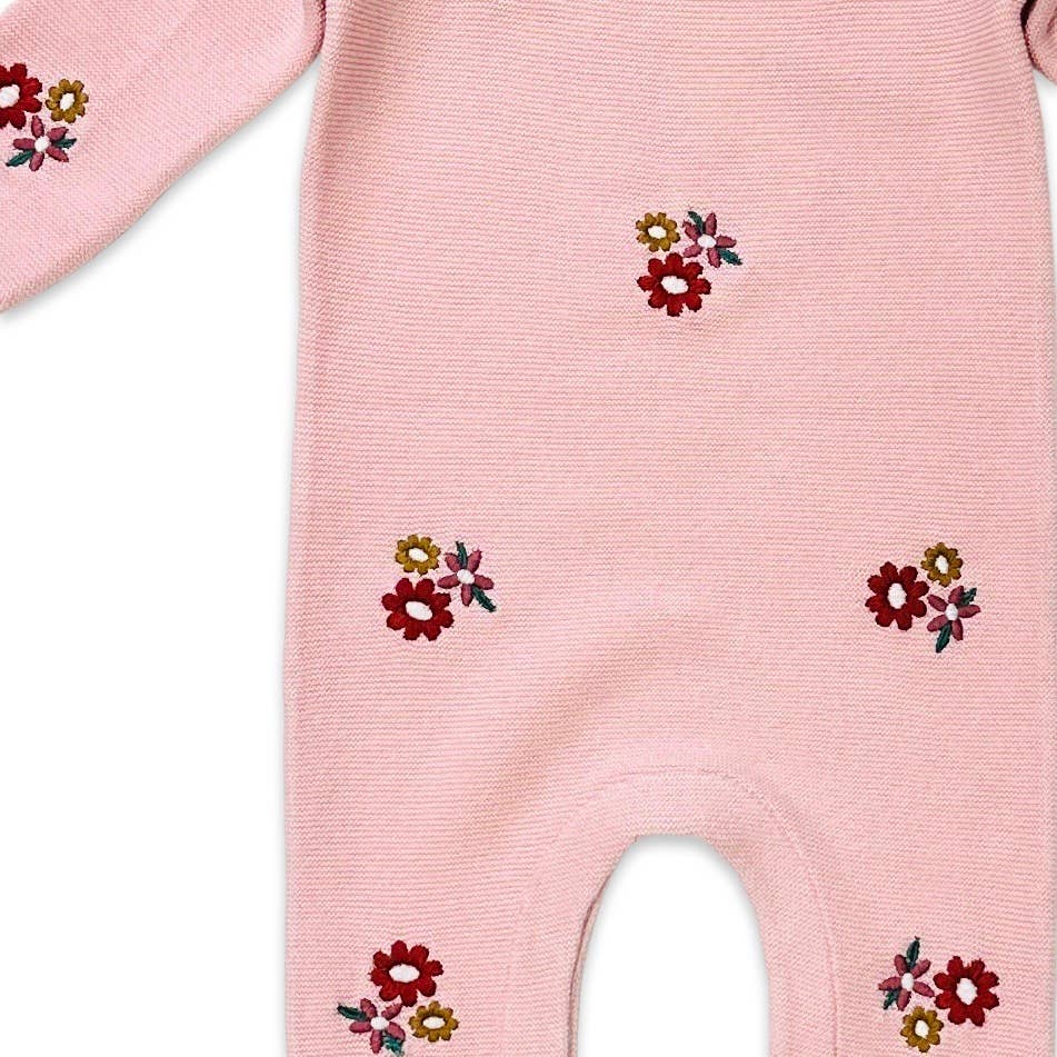 ORGANIC Floral Bouquet Pink Knit Baby Jumpsuit