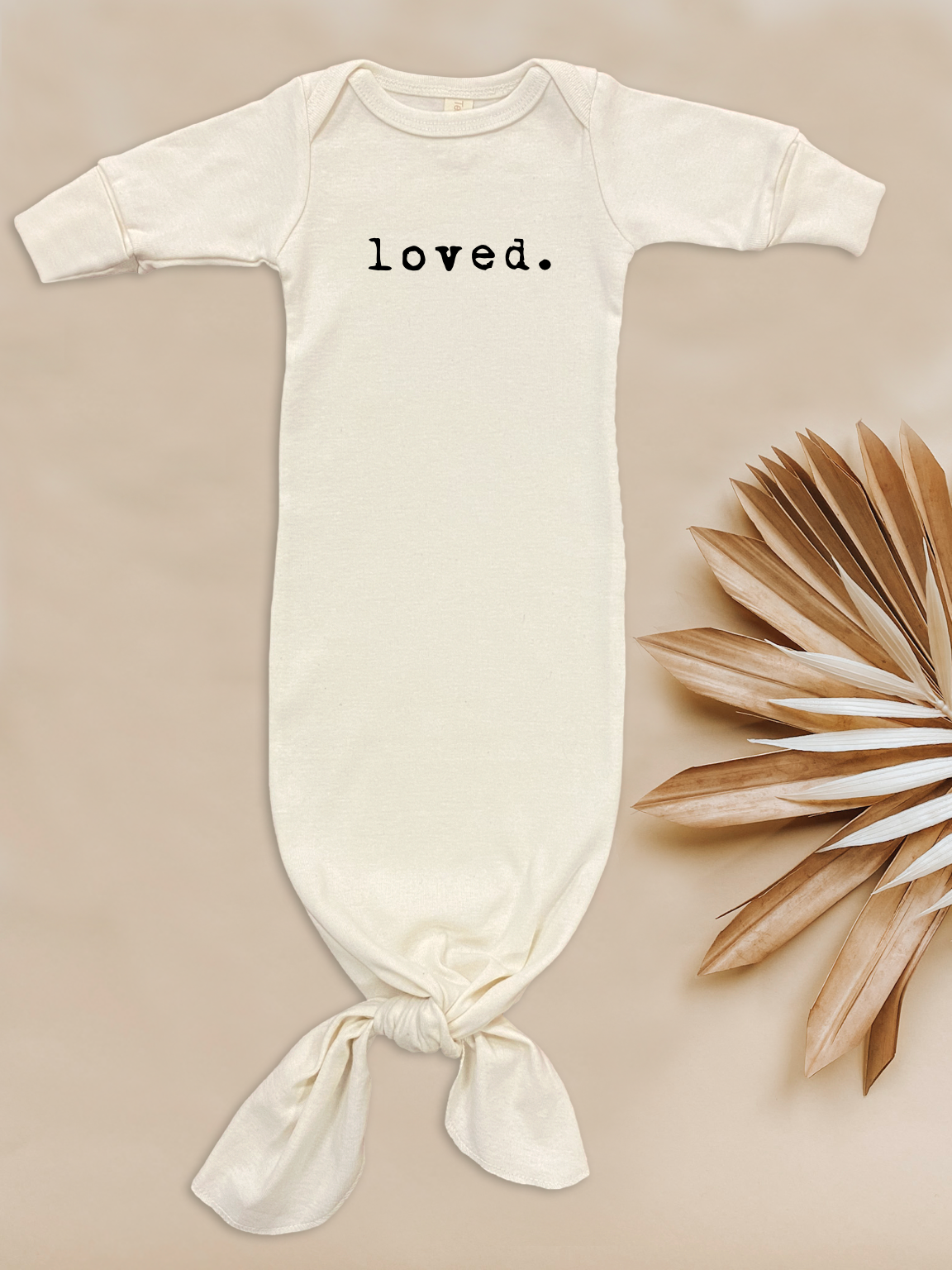 Loved Fold Over Mittens Long Sleeve Newborn Tie Gown