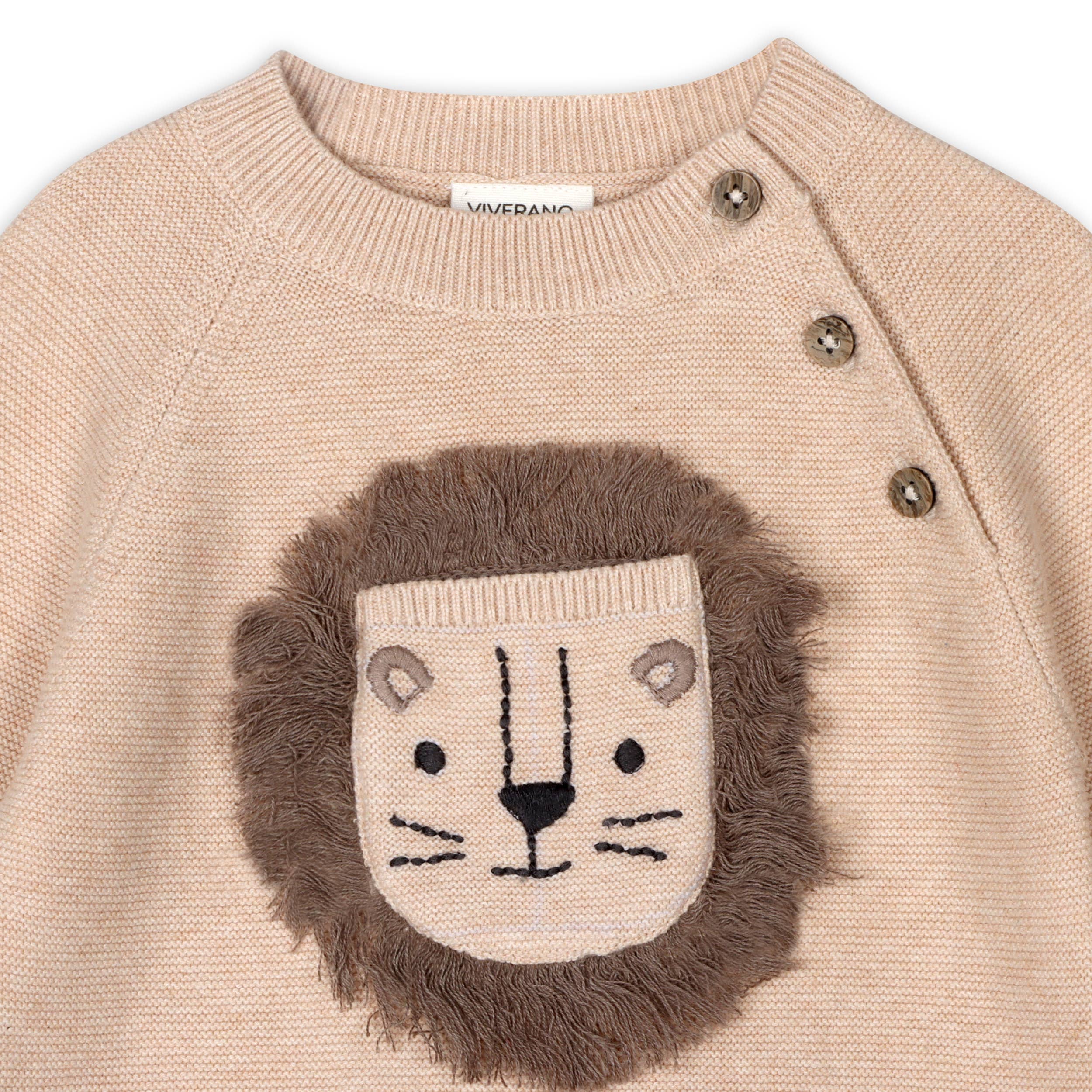 Lion Appliqué Sweater Knit Baby Pullover & Pant SET -Organic
