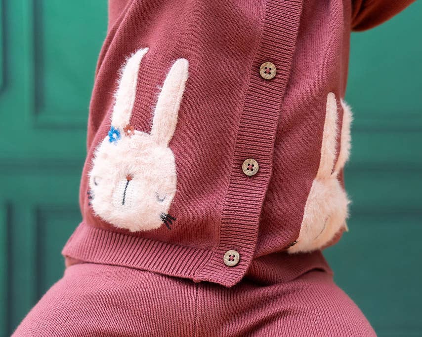 Organic Bunny Applique Baby Cardigan Sweater