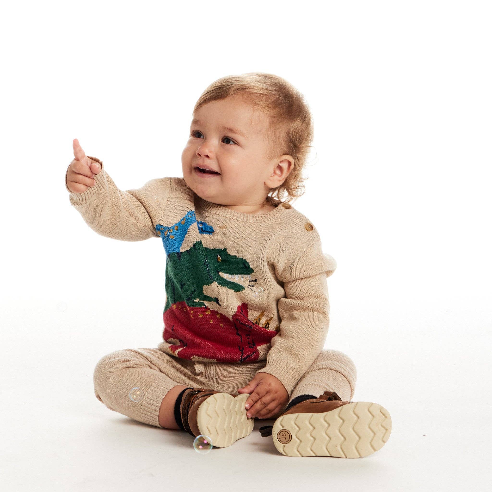 Infant Baby Sweater Set | Beige Dino