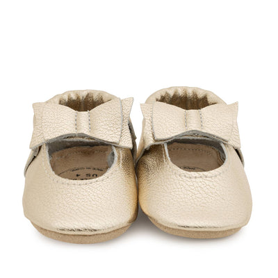 Bow Moccasins - Genuine Leather Baby Shoes (Gold)