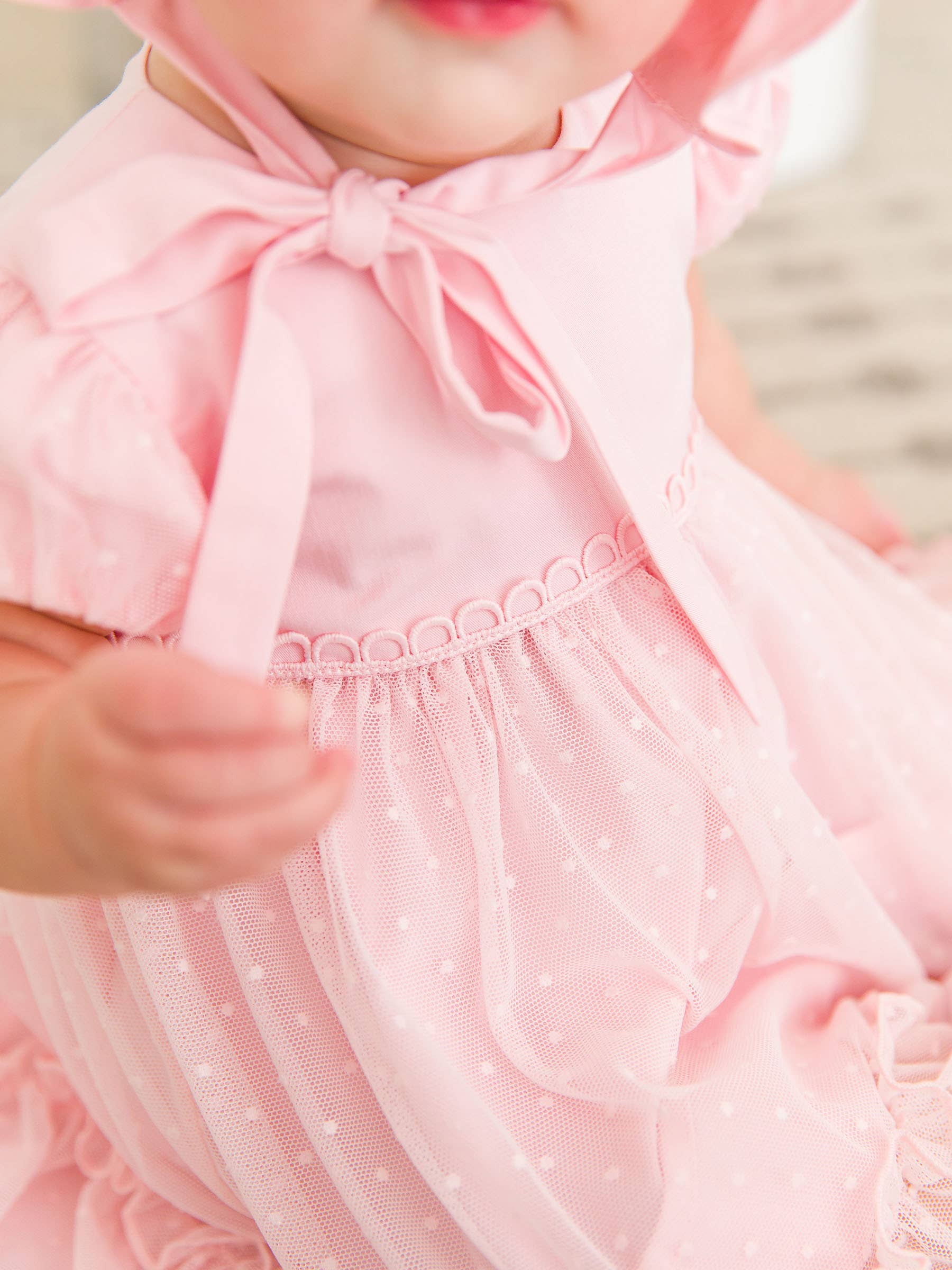 Pink Dotted Tulle Dress & RuffleButt Set