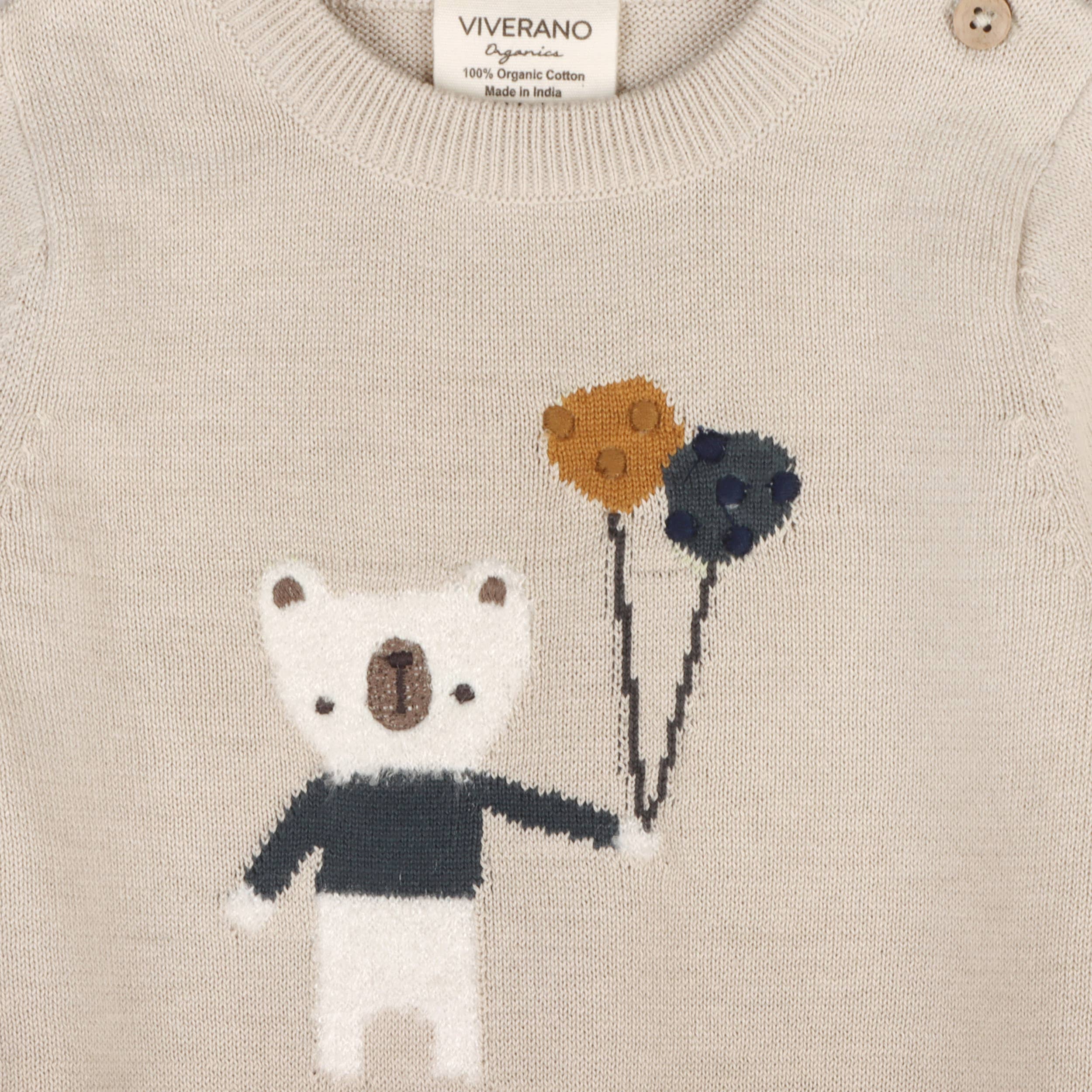 Organic Balloon Bear Jacquard Baby Sweater Knit Jumpsuit