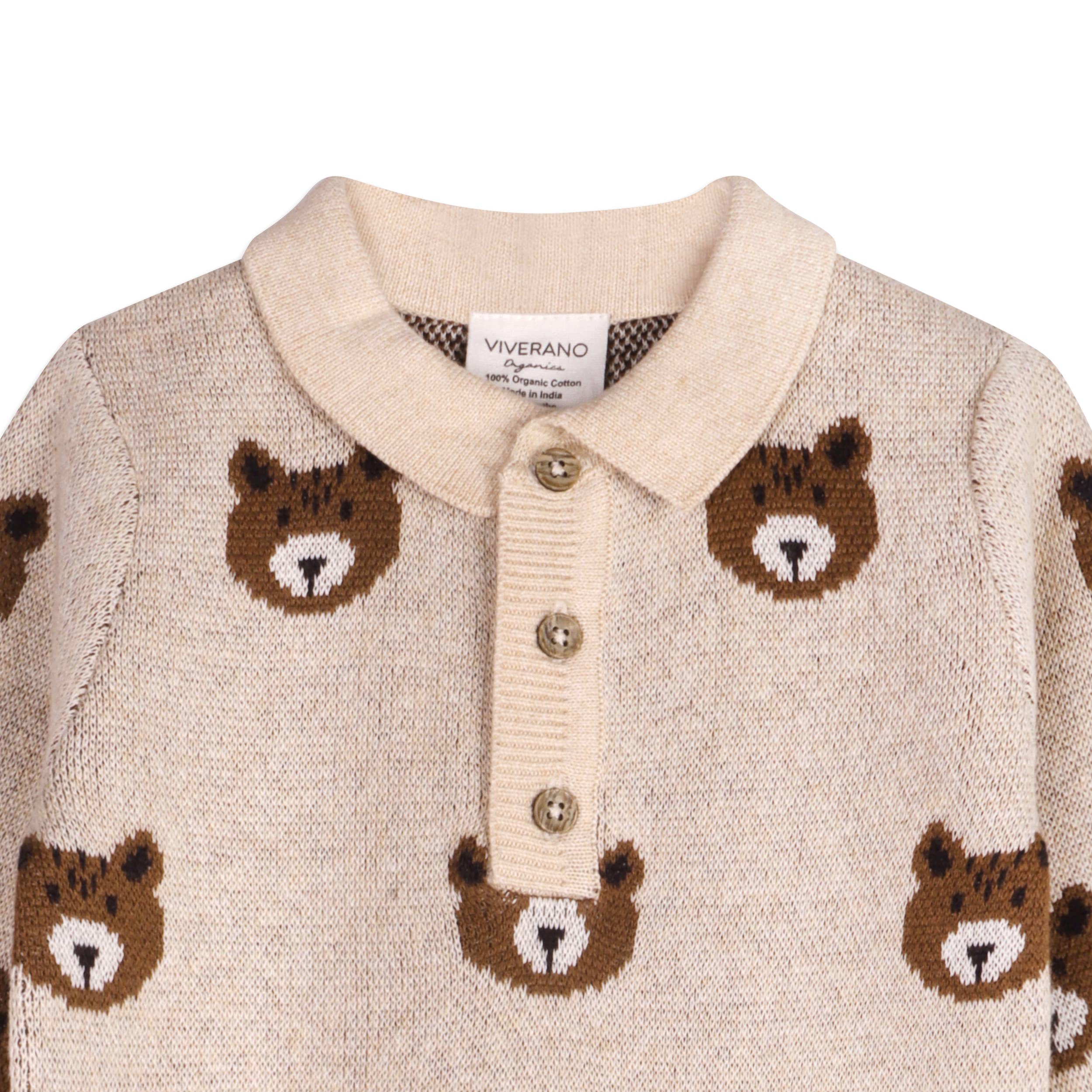 Brown Bear Jacquard Sweater Knit Baby Jumpsuit (Organic)