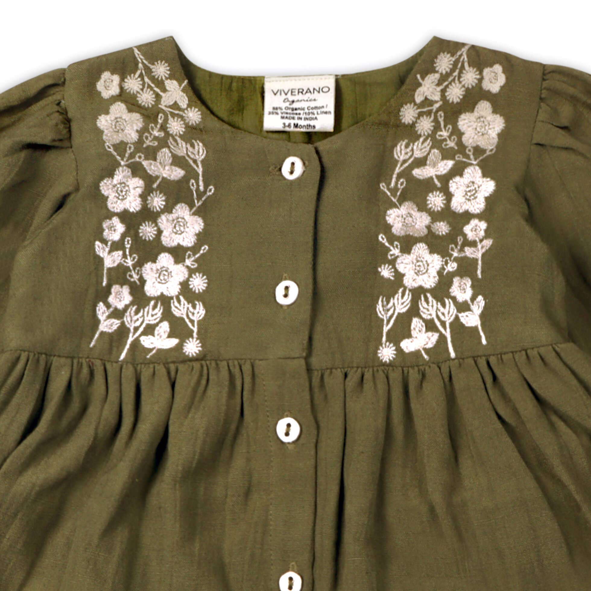 Hazel Embroidered Baby Dress & Bloomer Set (Linen Blend)