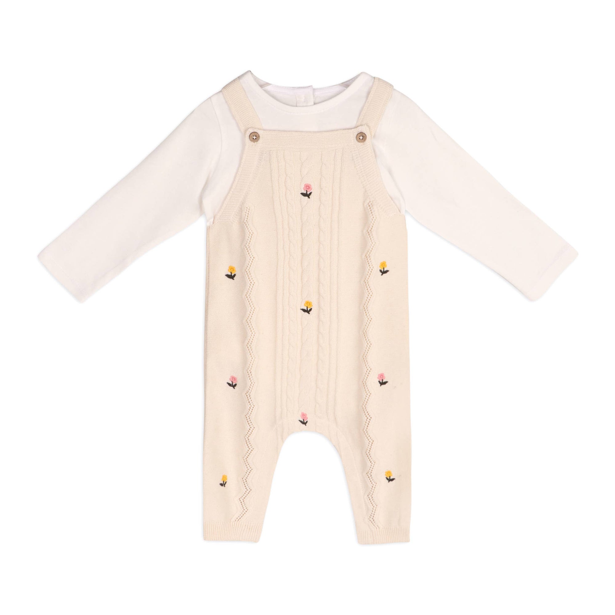 Organic Mini Flowers Cable Knit Baby Overall & Bodysuit