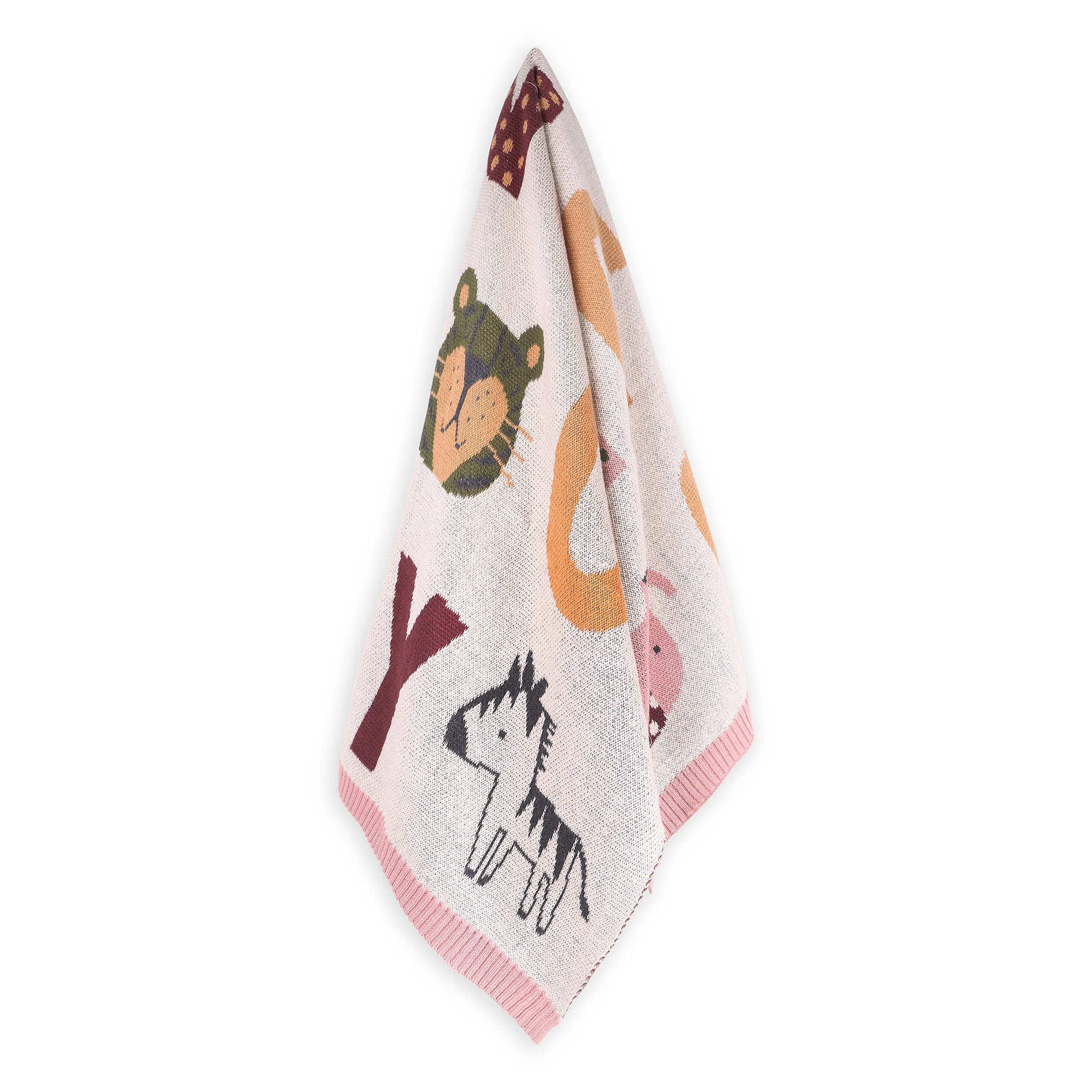 Alphabet Blush - Organic Jacquard Sweater Knit Baby Blanket