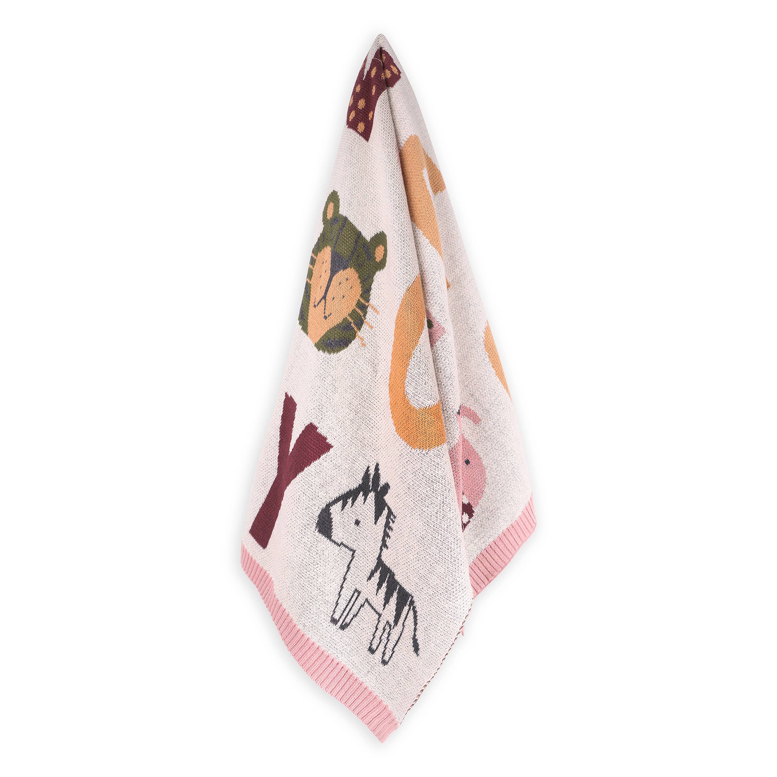 Alphabet Blush - Organic Jacquard Sweater Knit Baby Blanket