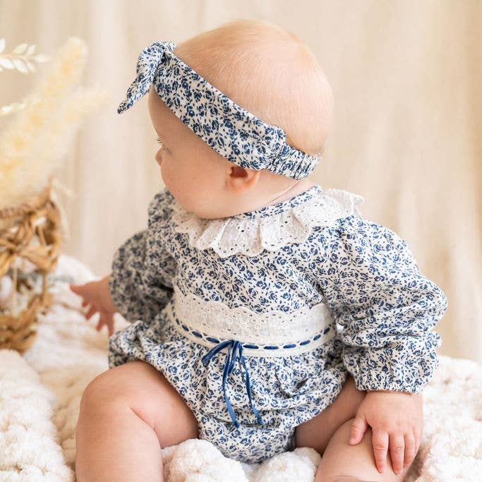 Organic Floral Print & Lace Baby Girl Romper