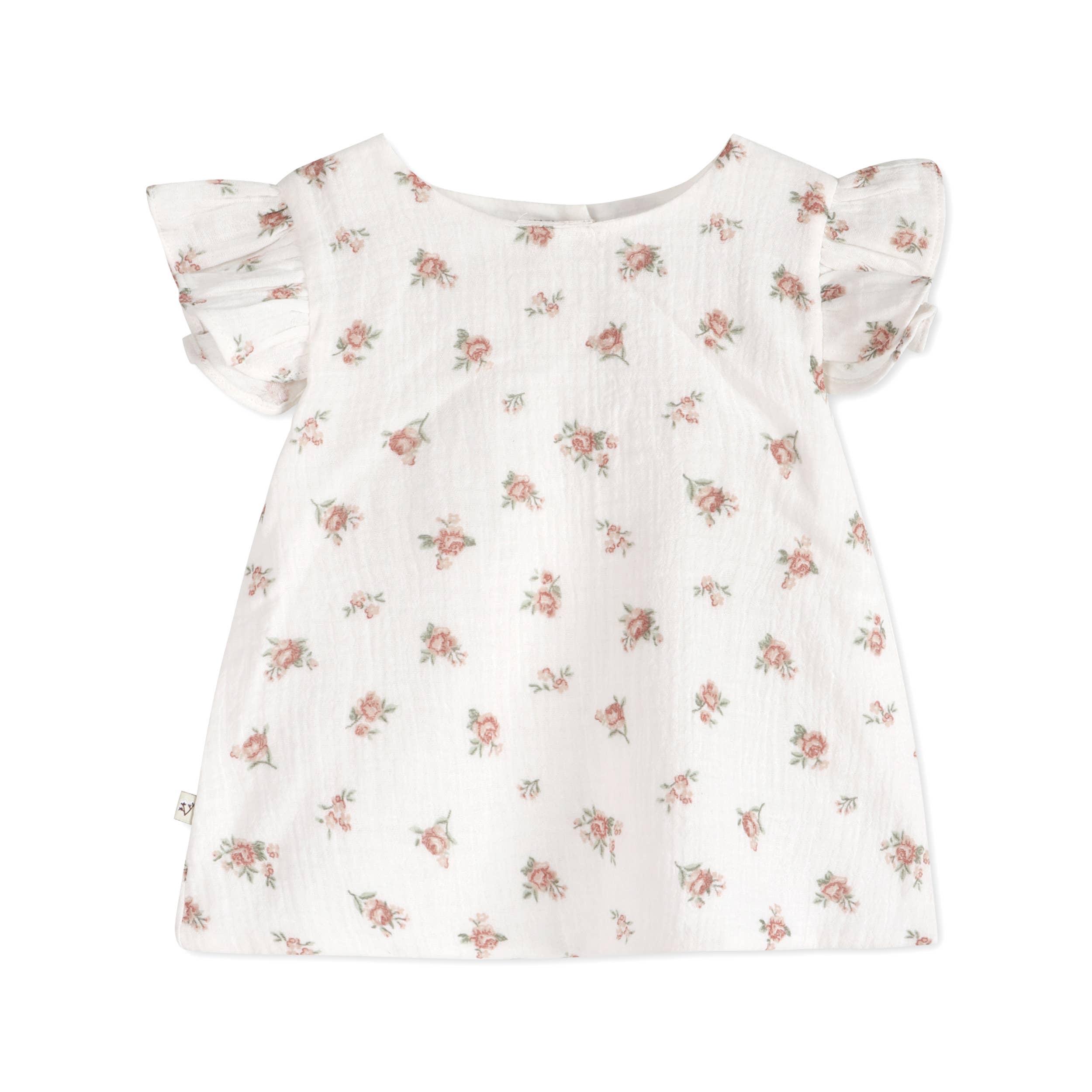 Tea Rose Floral Ruffle Sleeve Baby Top + Bloomer (Organic)