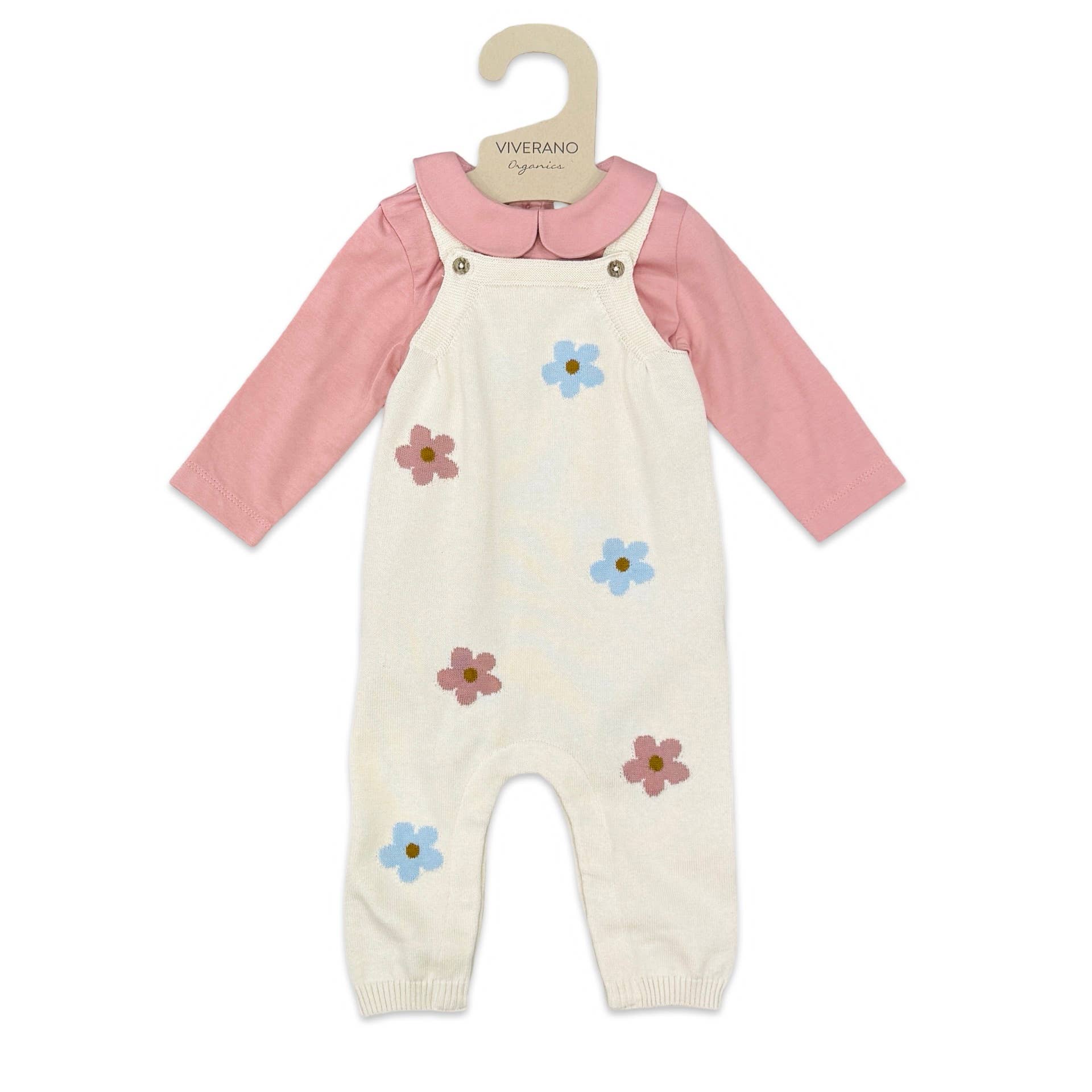 Grace Flower Jacquard Knit Baby Overall & Bodysuit Set