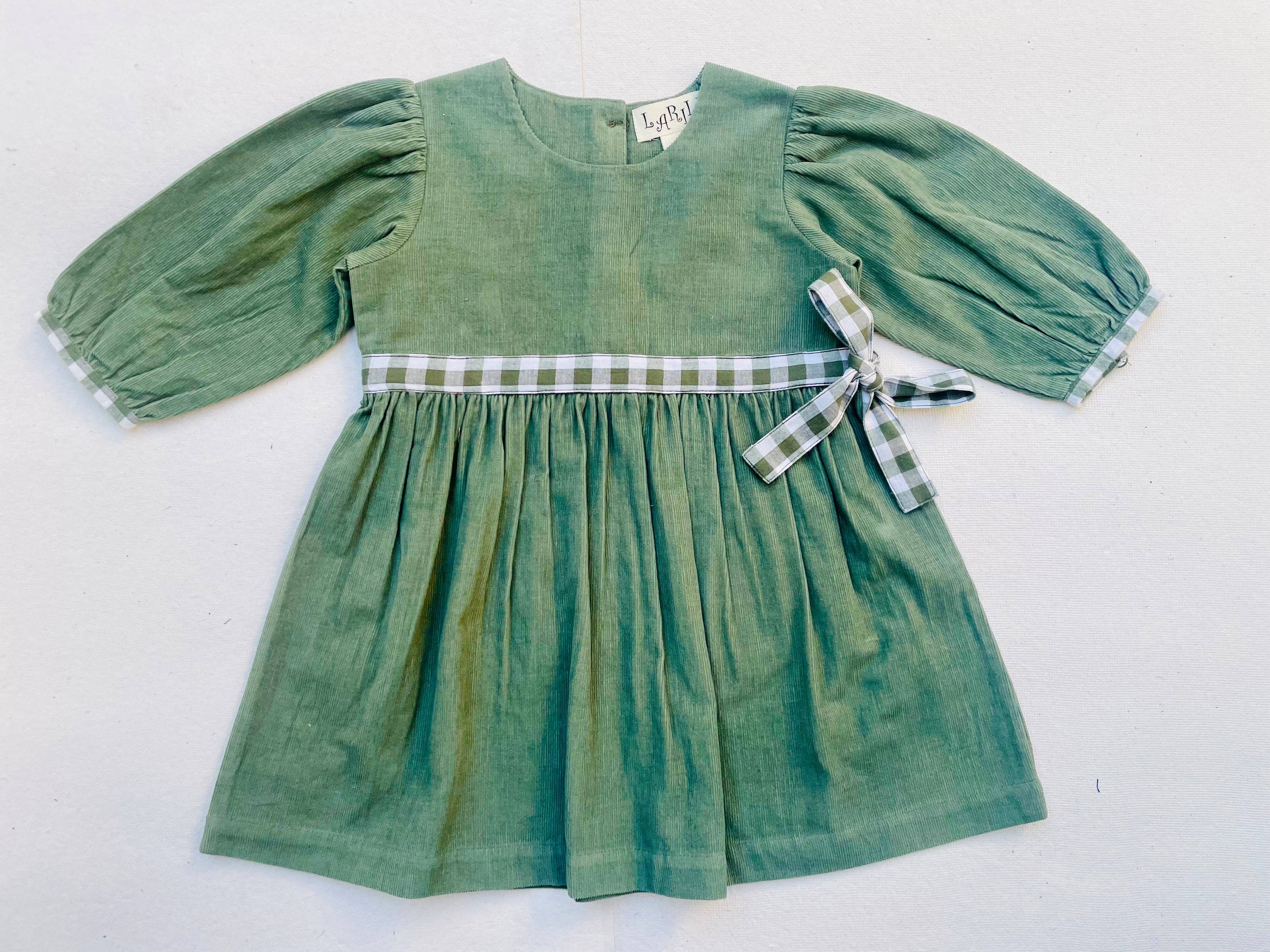 Jade Green Corduroy Gingham Long Sleeve Dress