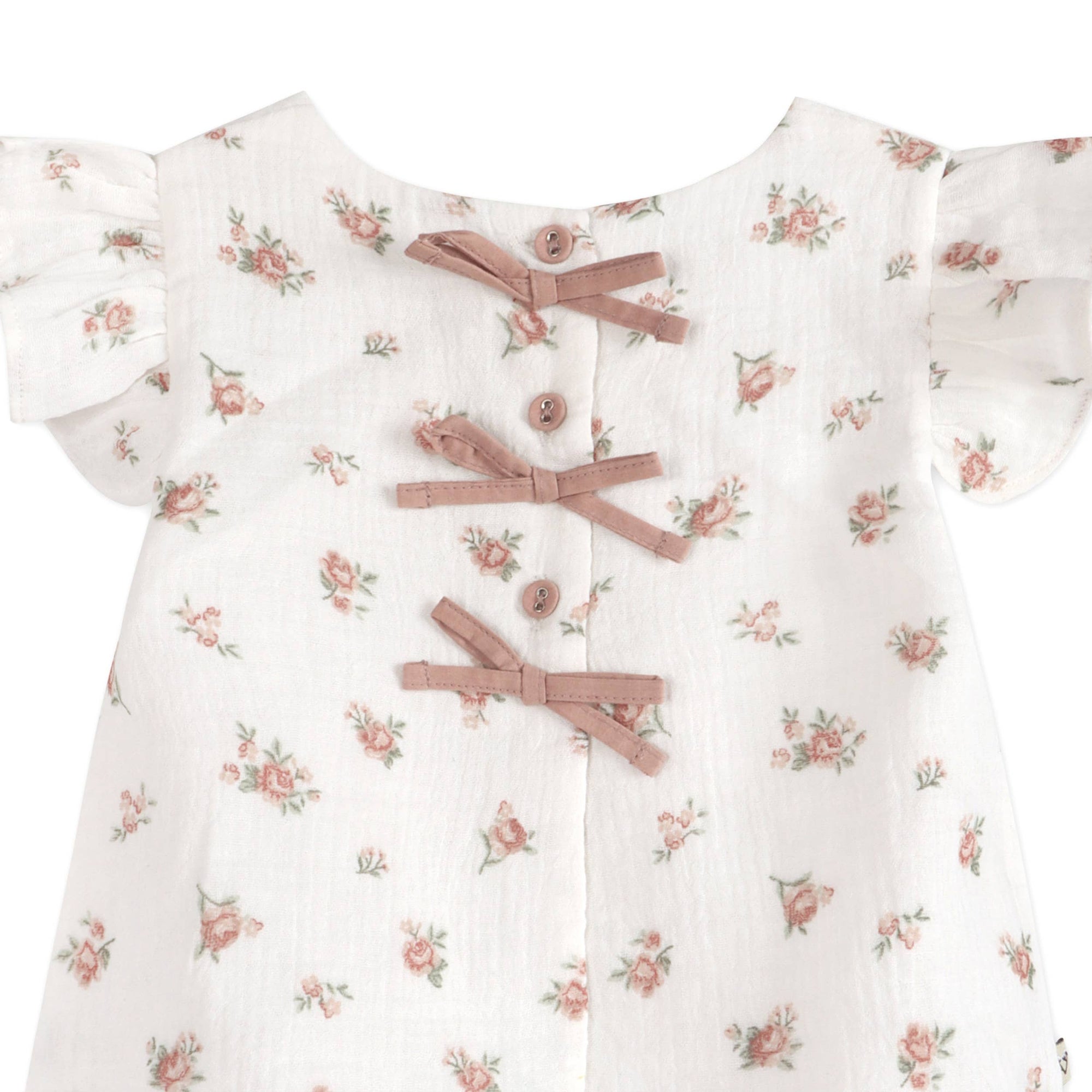 Tea Rose Floral Ruffle Sleeve Baby Top + Bloomer (Organic)