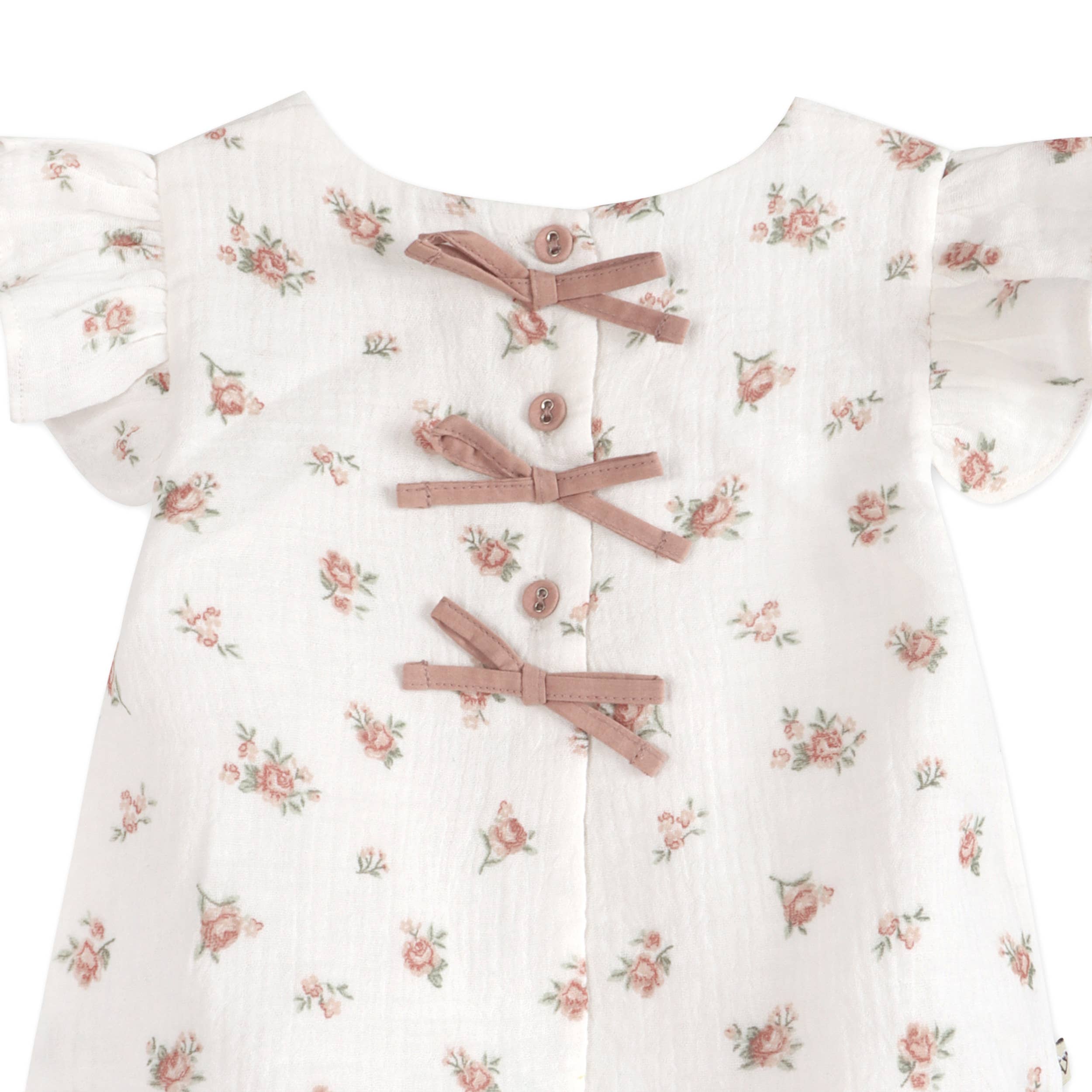 Tea Rose Floral Ruffle Sleeve Baby Top + Bloomer (Organic)