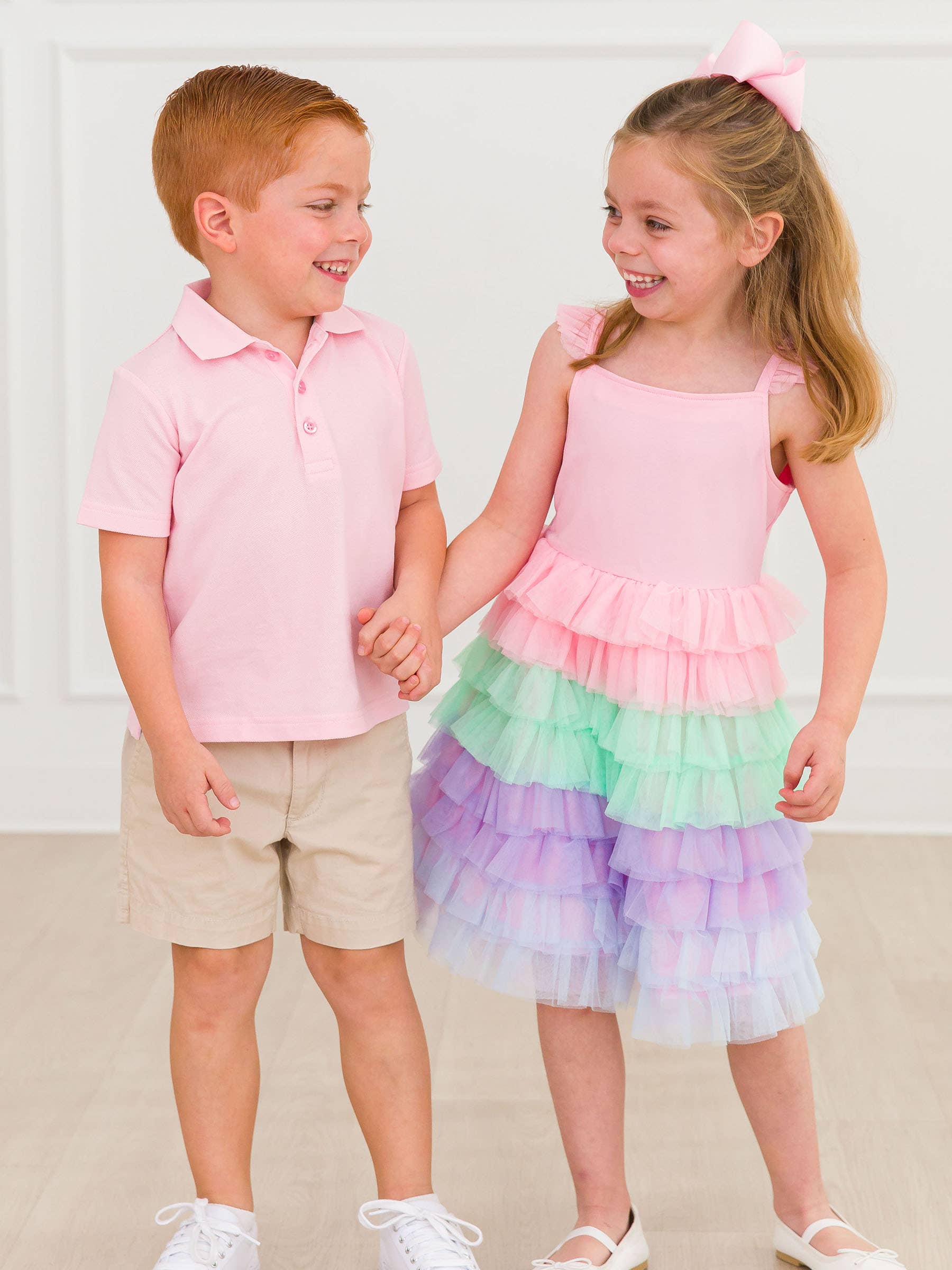 Girls Pink Multicolor Layered Tulle Dress