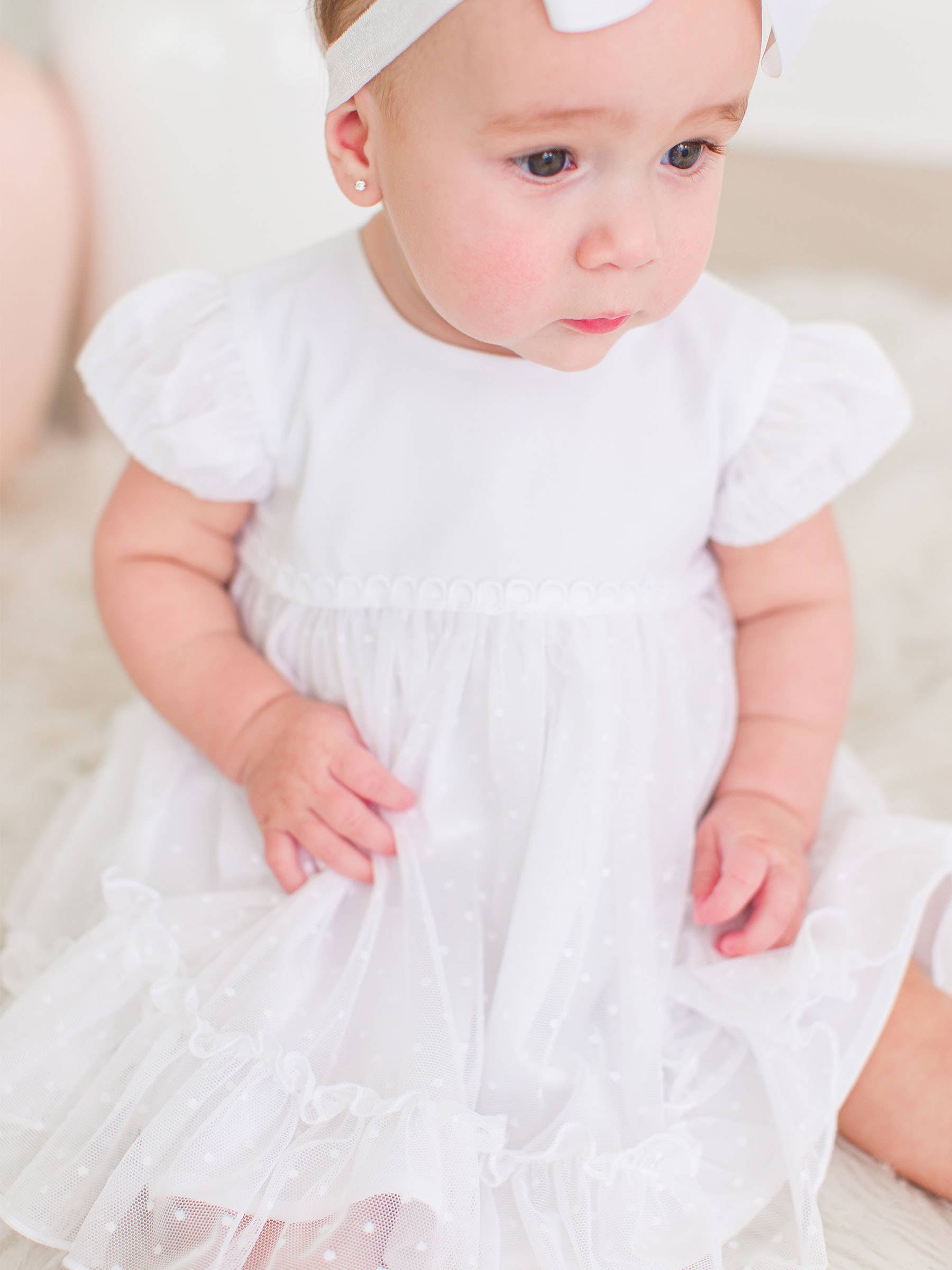 White Dotted Tulle Dress & RuffleButt Set