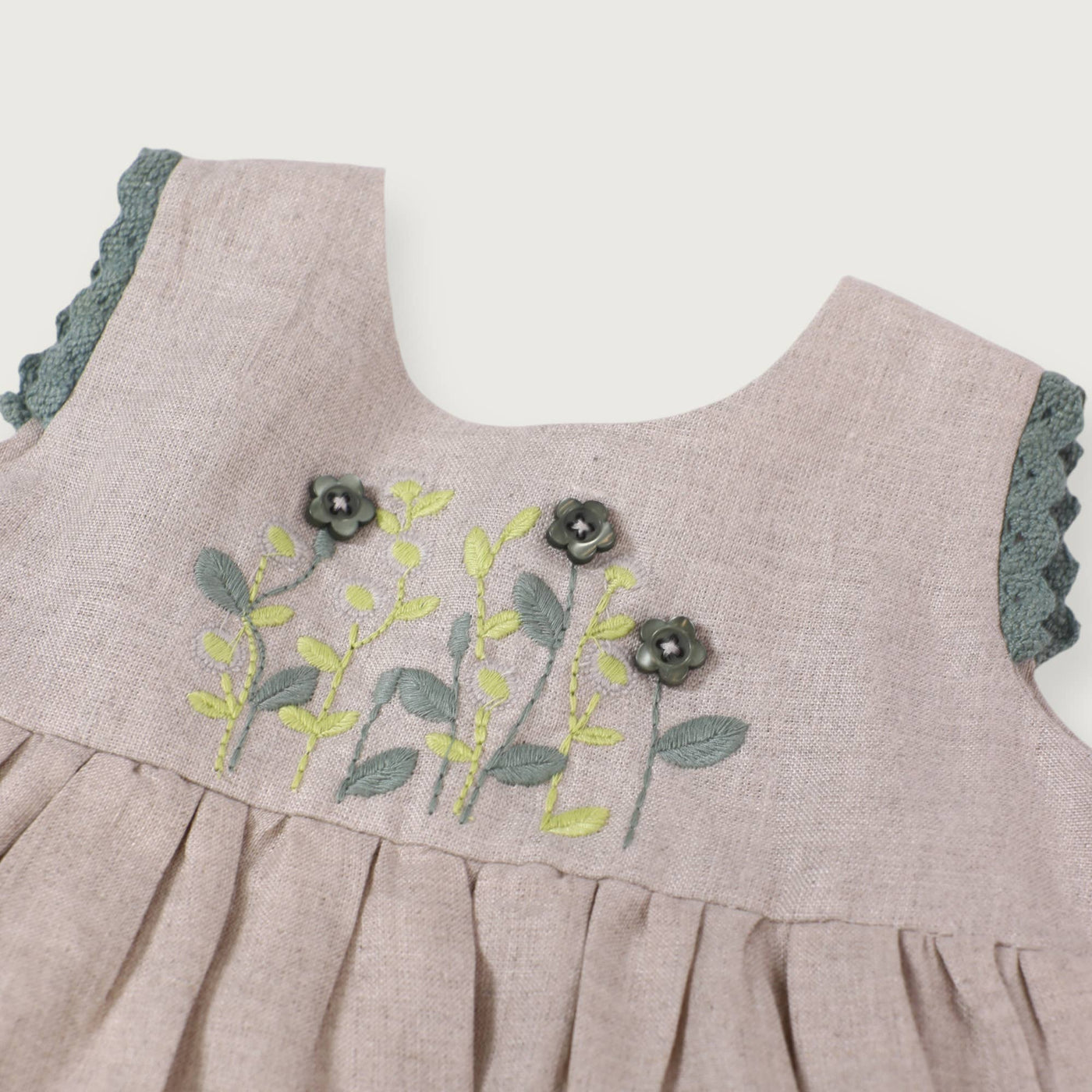 Sylvie Embroidered Linen Baby Dress+Bloomer (Organic Cotton)