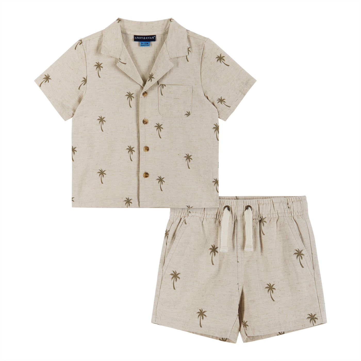 Boys Baby Beige Palm Print Cabana Set