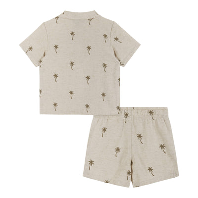 Boys Baby Beige Palm Print Cabana Set