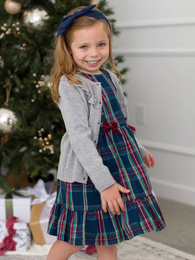 Winter Nights Plaid Ruffle Bow Dress