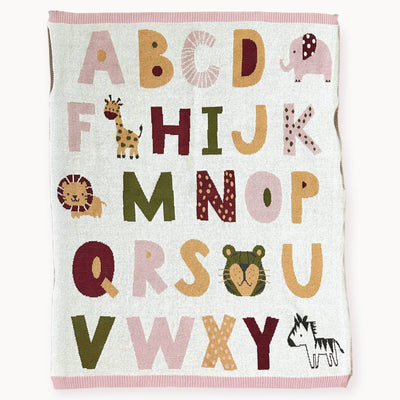 Alphabet Blush - Organic Jacquard Sweater Knit Baby Blanket