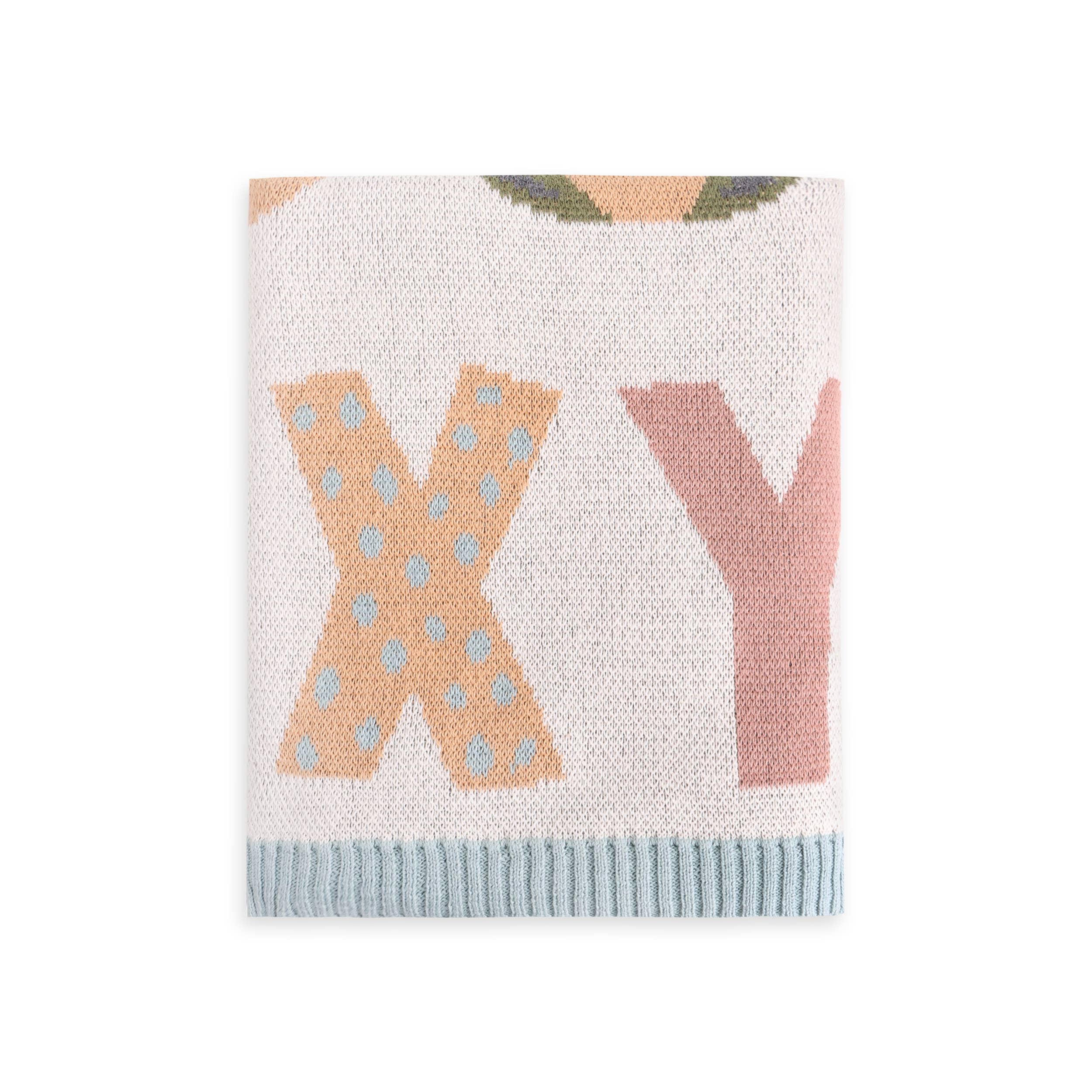 Alphabet Blue - Organic Jacquard Sweater Knit Baby Blanket