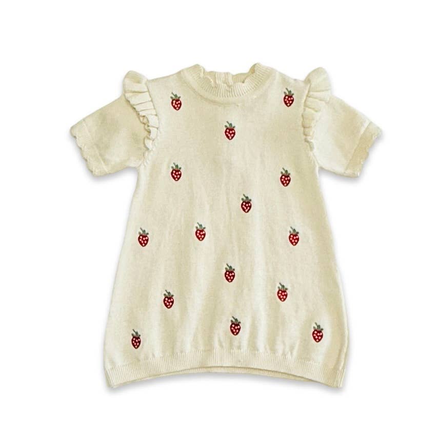 Organic Strawberry Embroidered Sweater Knit Baby Dress