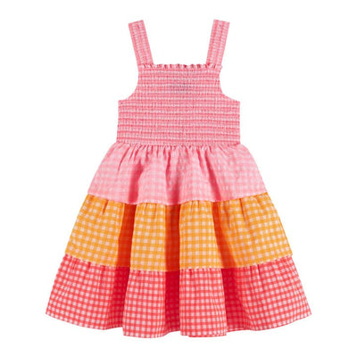 Girls Toddler Multicolor Neon Gingham 3-Tiered Dress