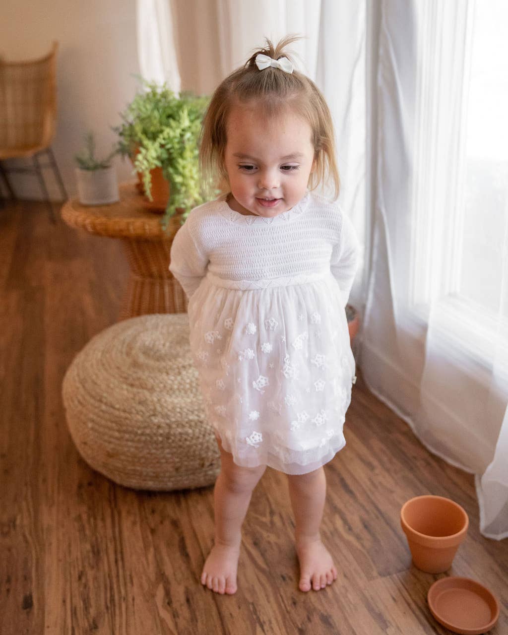 Organic White Floral Embroidered Tutu Knit Baby Dress