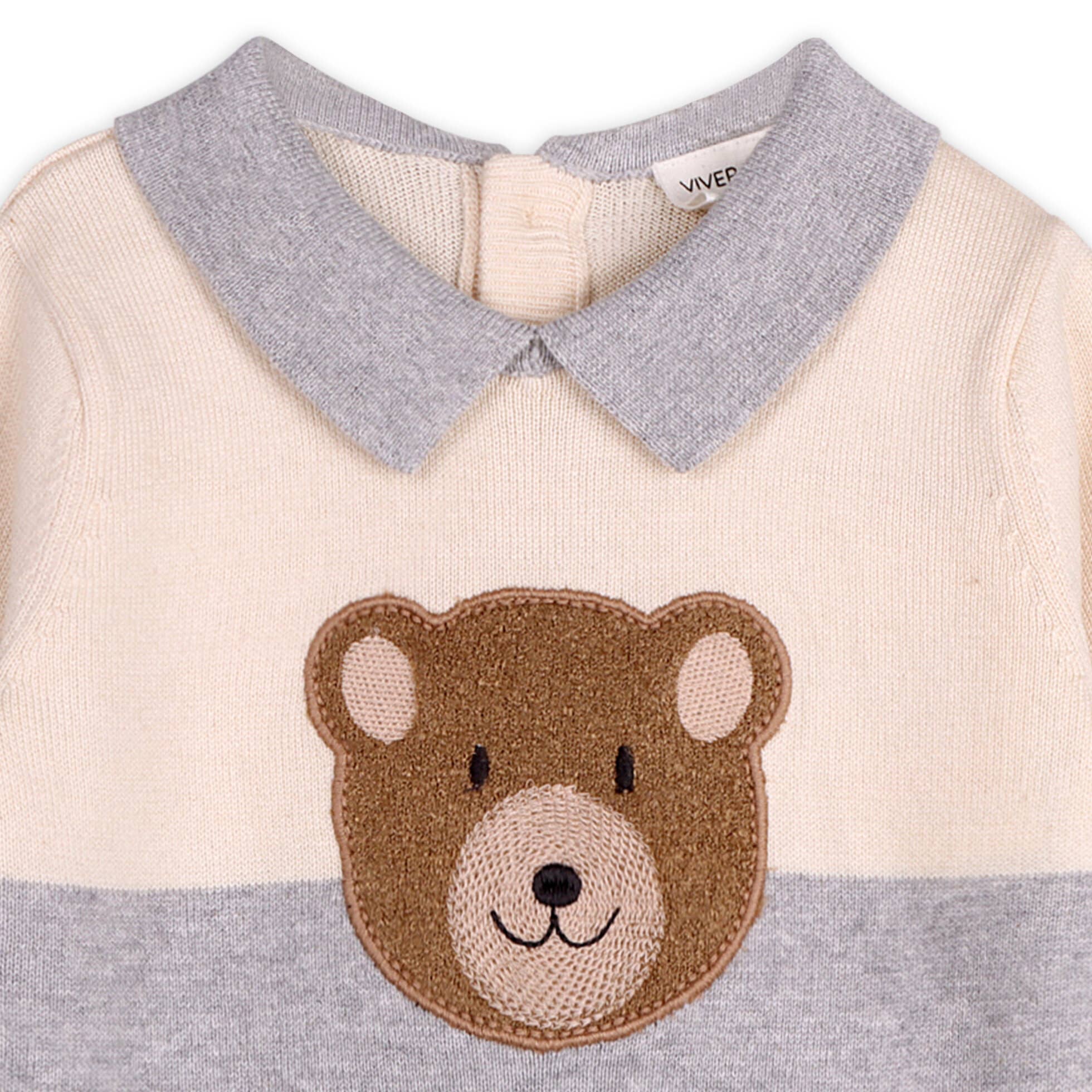 Cuddly Bear Applique Sweater Knit Collar Baby Pullover