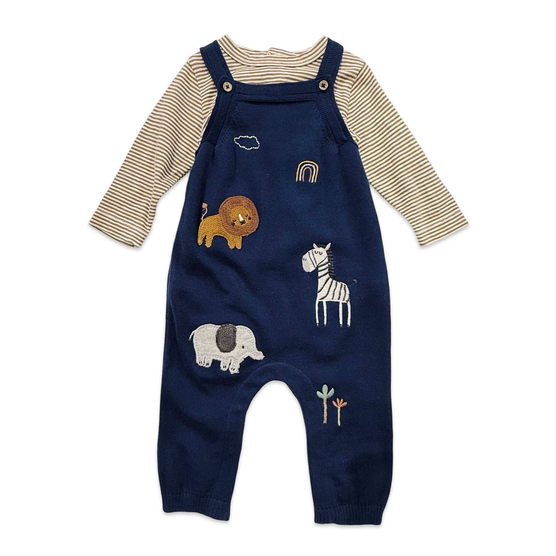 Elephant Zebra Applique Baby Overall Set (Organic Cotton)