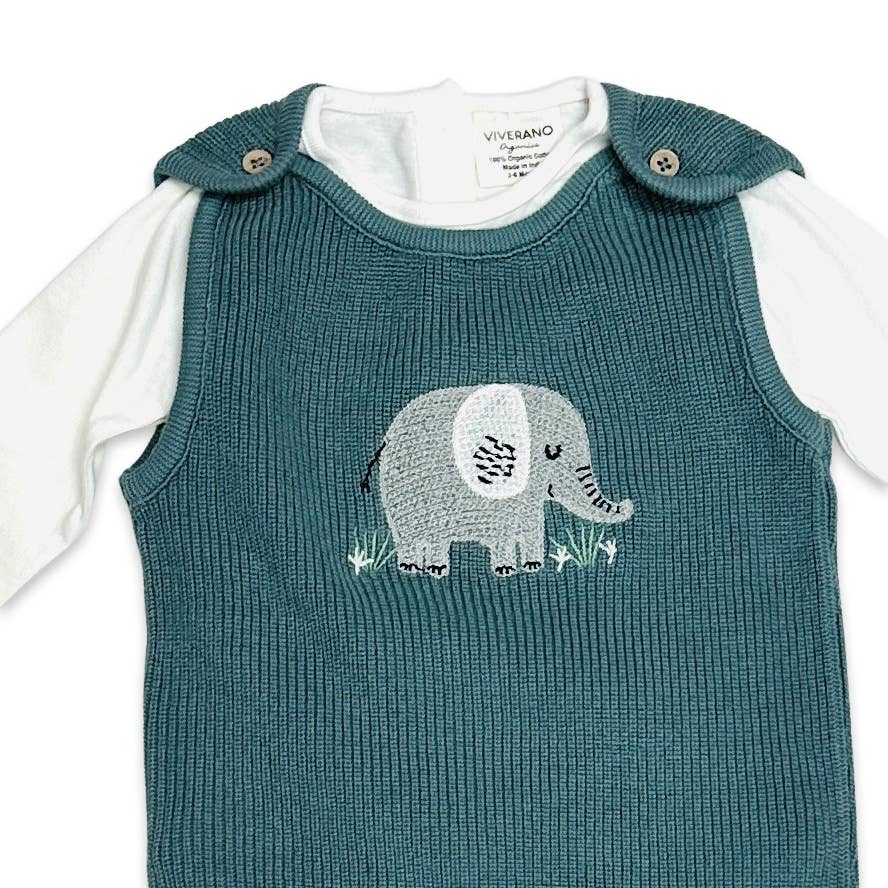 Elephant Embroidered Chunky Knit Baby Overall Set (Organic)