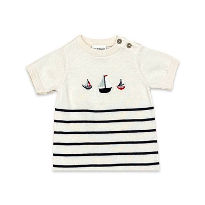 Sailboat Embroidered Knit Short Baby Romper (Organic Cotton)