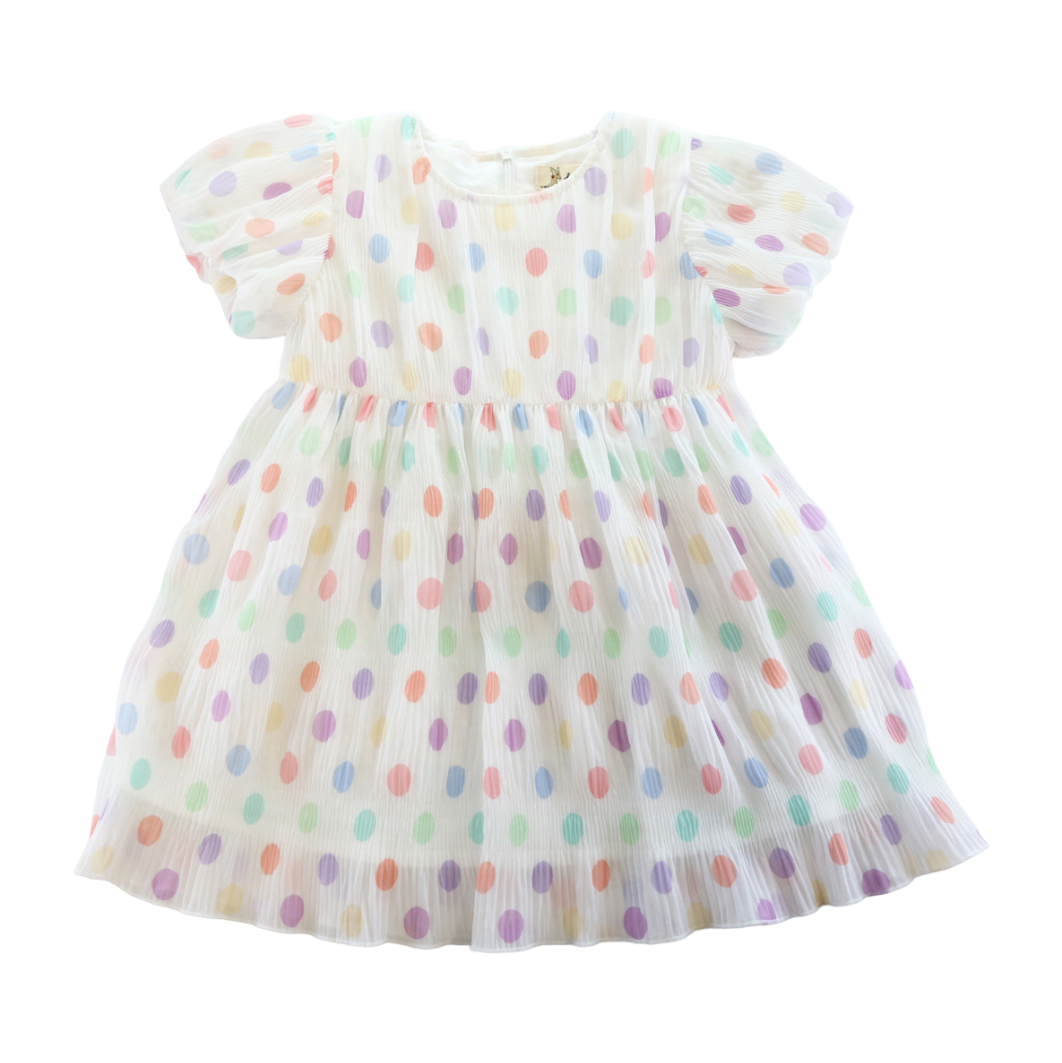 Dot Chiffon Pleat Dress