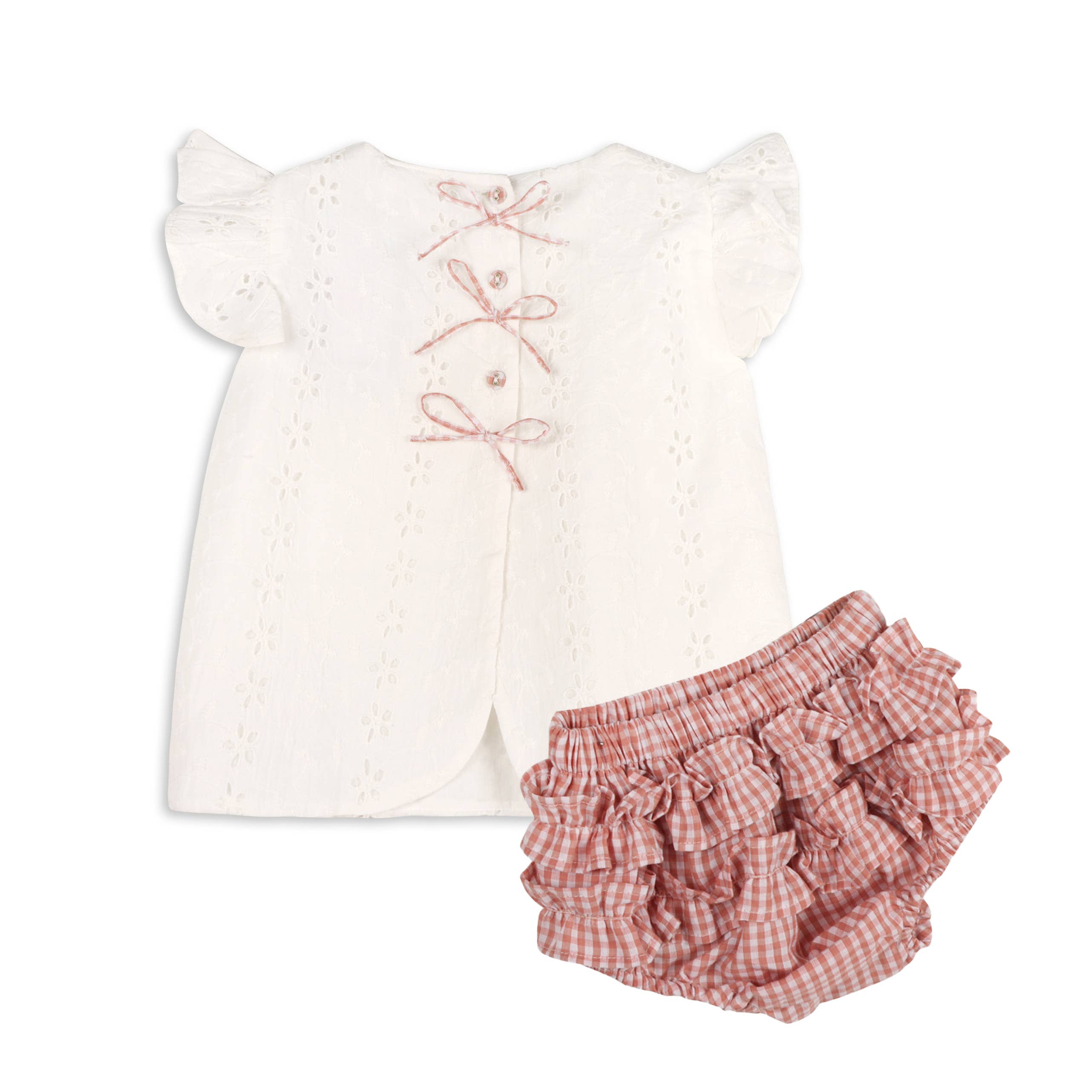 Organic Milly Eyelet & Bow Baby Top + Ruffled Bloomer